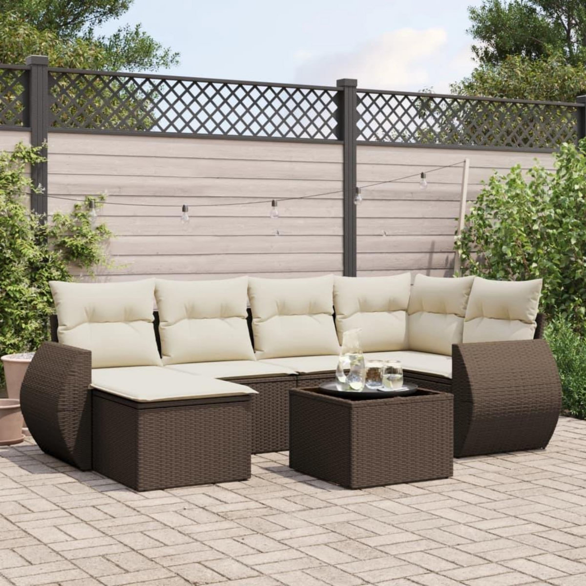 VIDAXL Salon de jardin avec coussins 7 pcs marron resine tressee