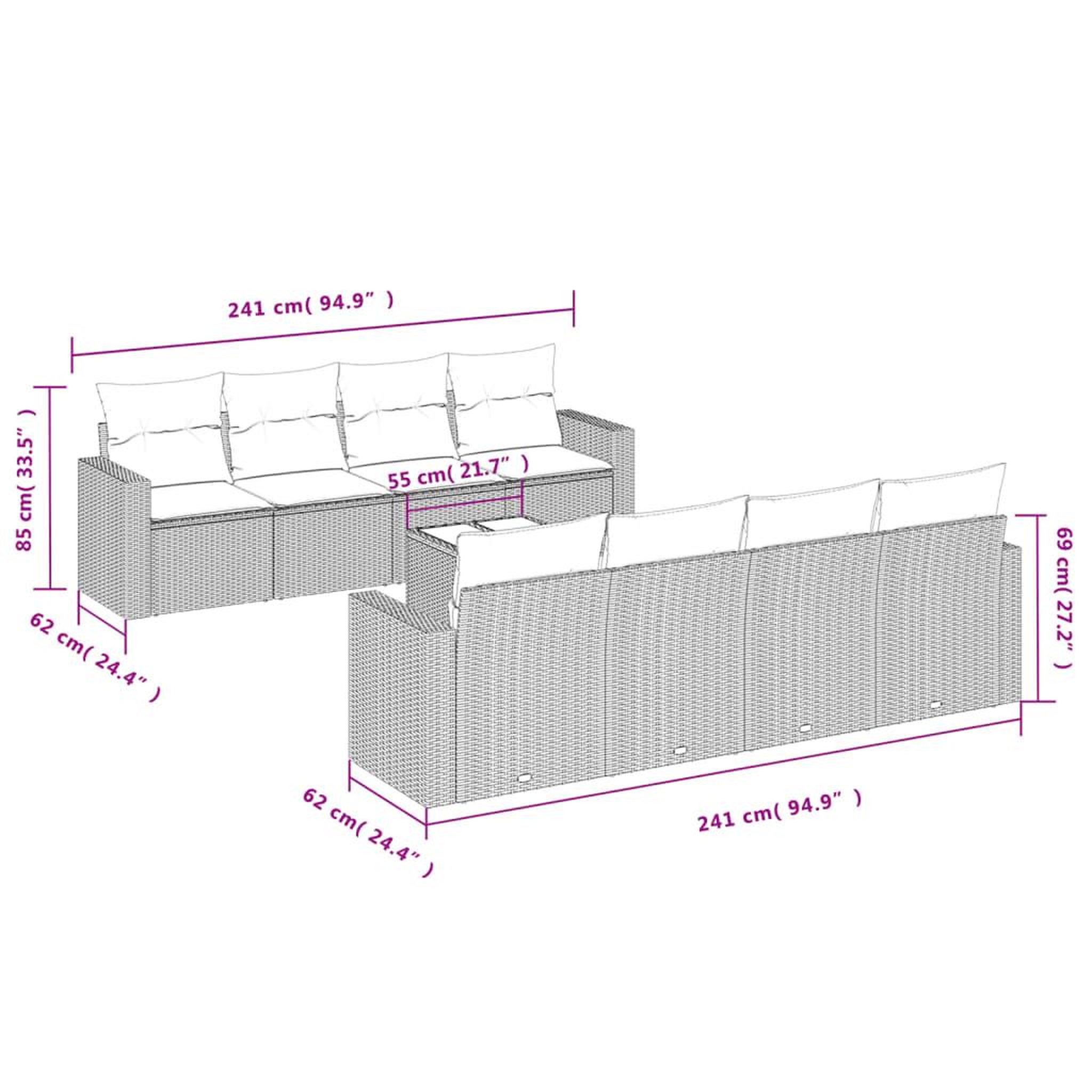 Voir la diapositive 4 : VIDAXL Salon de jardin 9 pcs avec coussins gris clair resine tressee