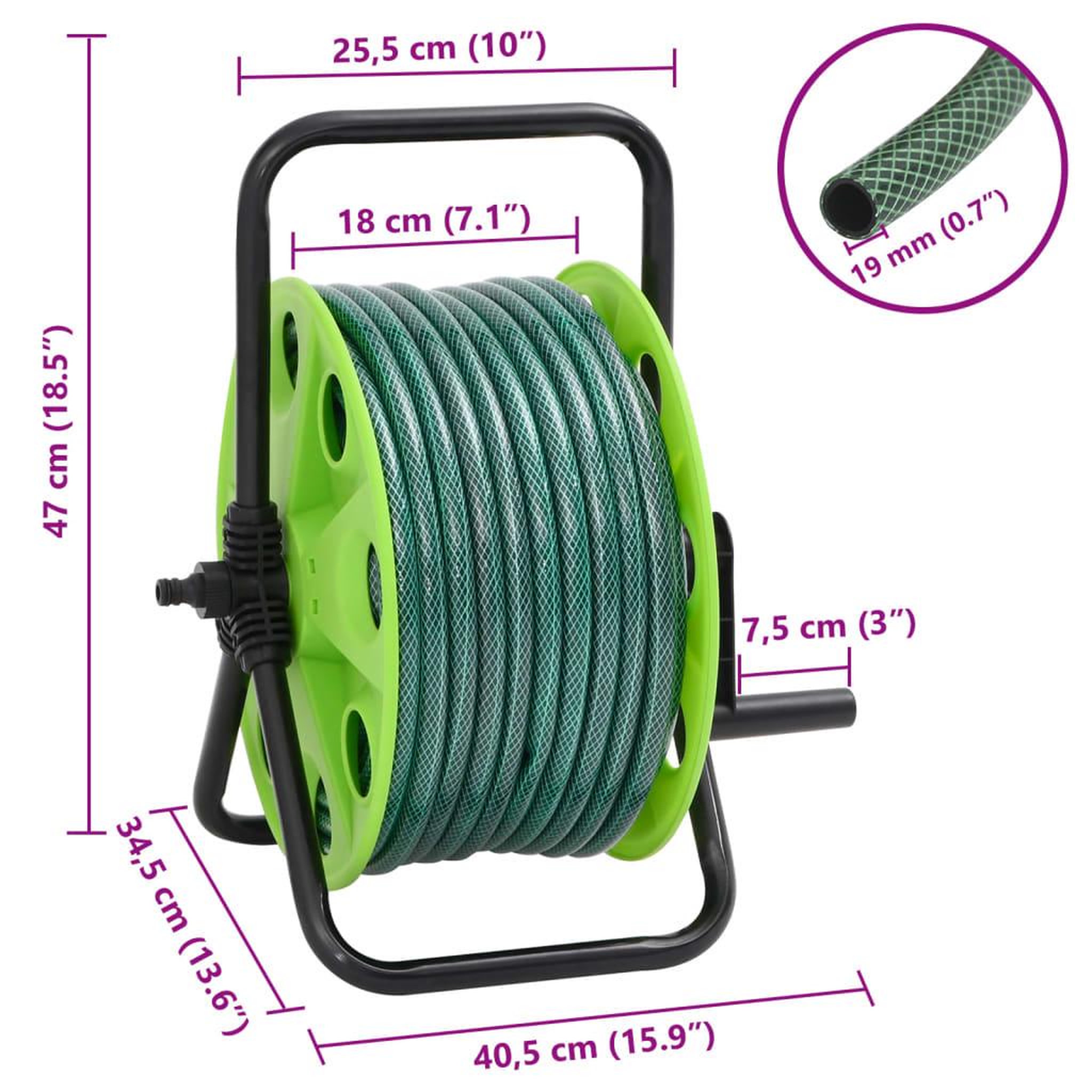 Voir la diapositive 6 : VIDAXL Enrouleur de tuyau vert sur pied avec jeu de raccords de tuyaux