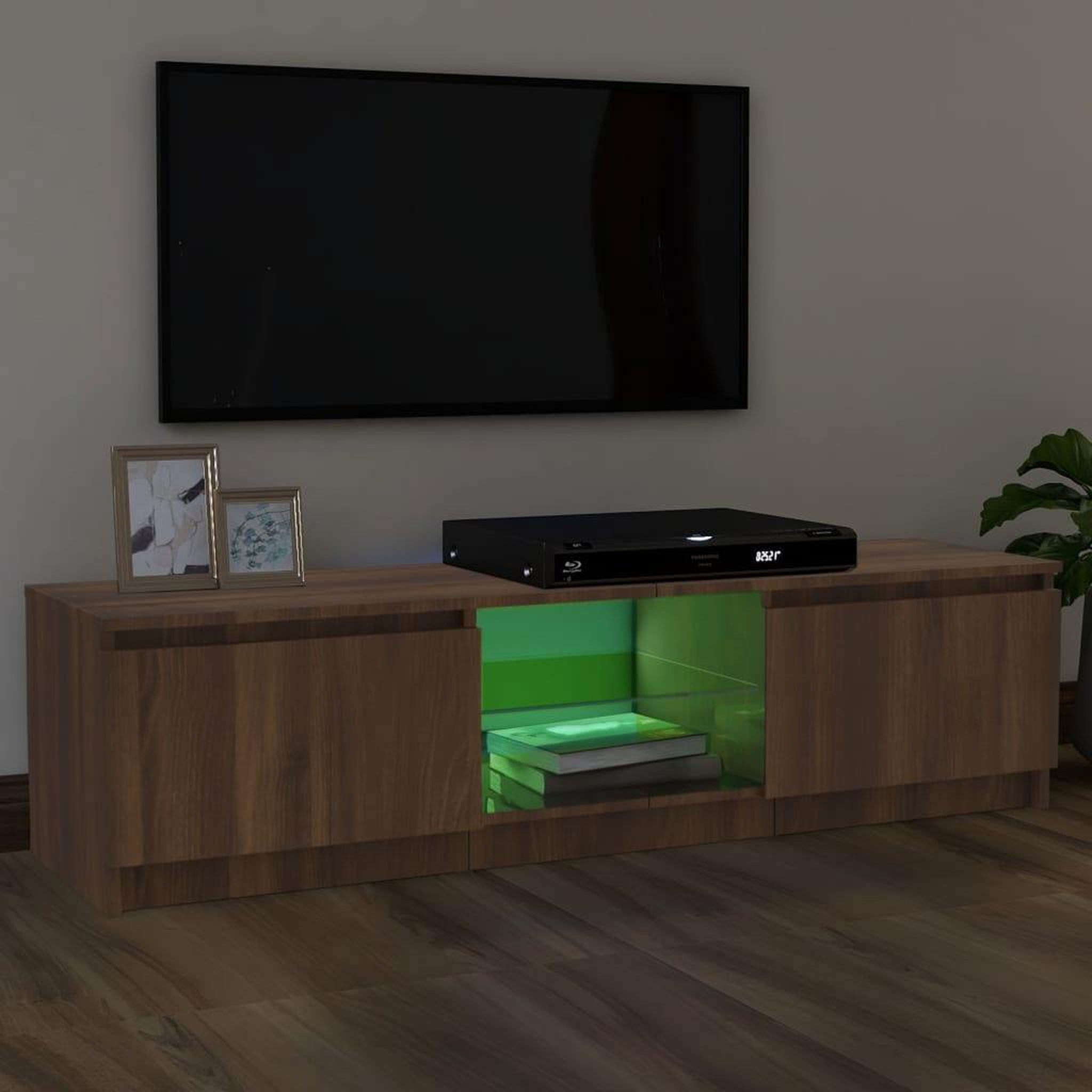 Voir la diapositive 4 : VIDAXL Meuble TV avec lumieres LED chene marron 120x30x35,5 cm