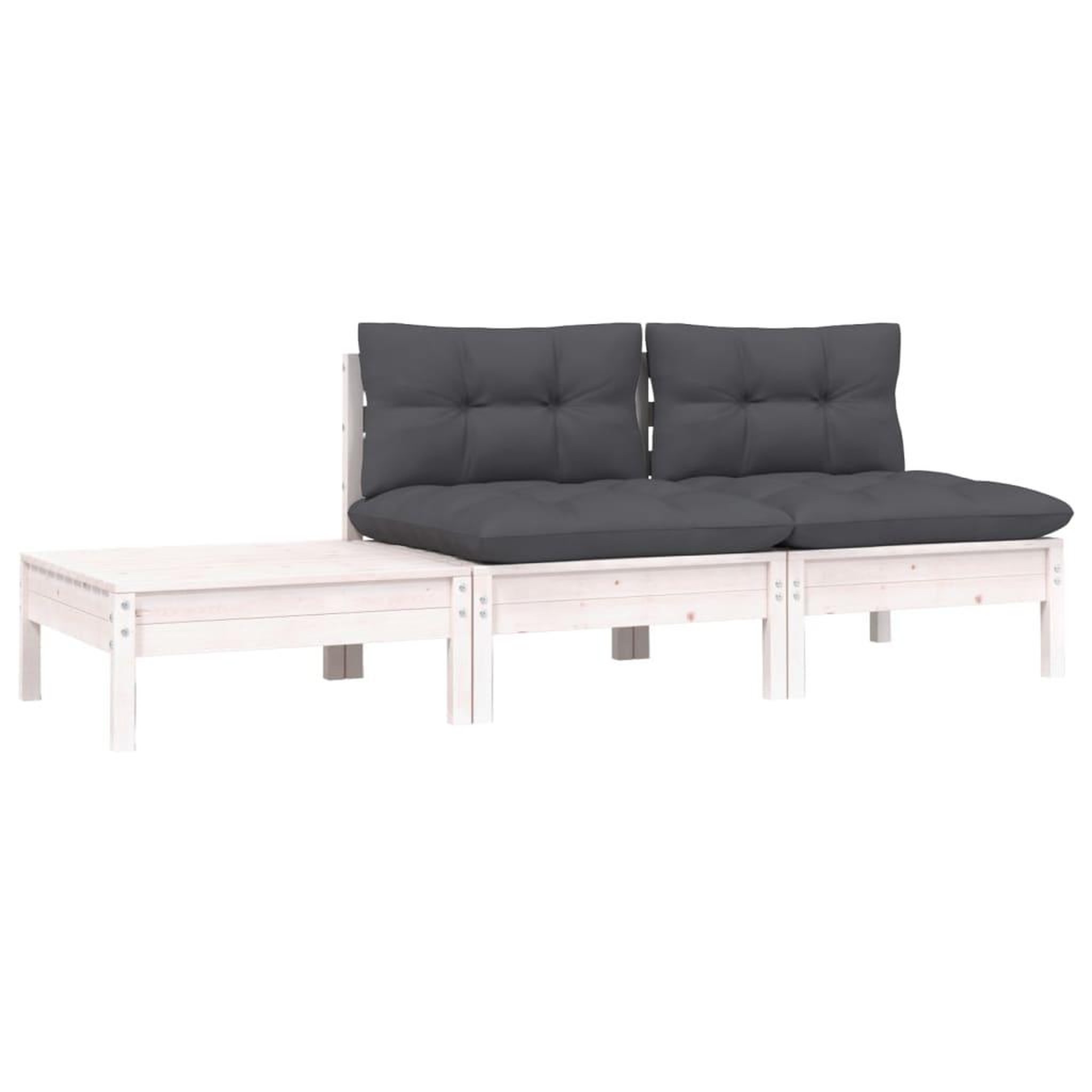 Voir la diapositive 2 : VIDAXL Salon de jardin 3 pcs avec coussins Blanc Bois de pin massif