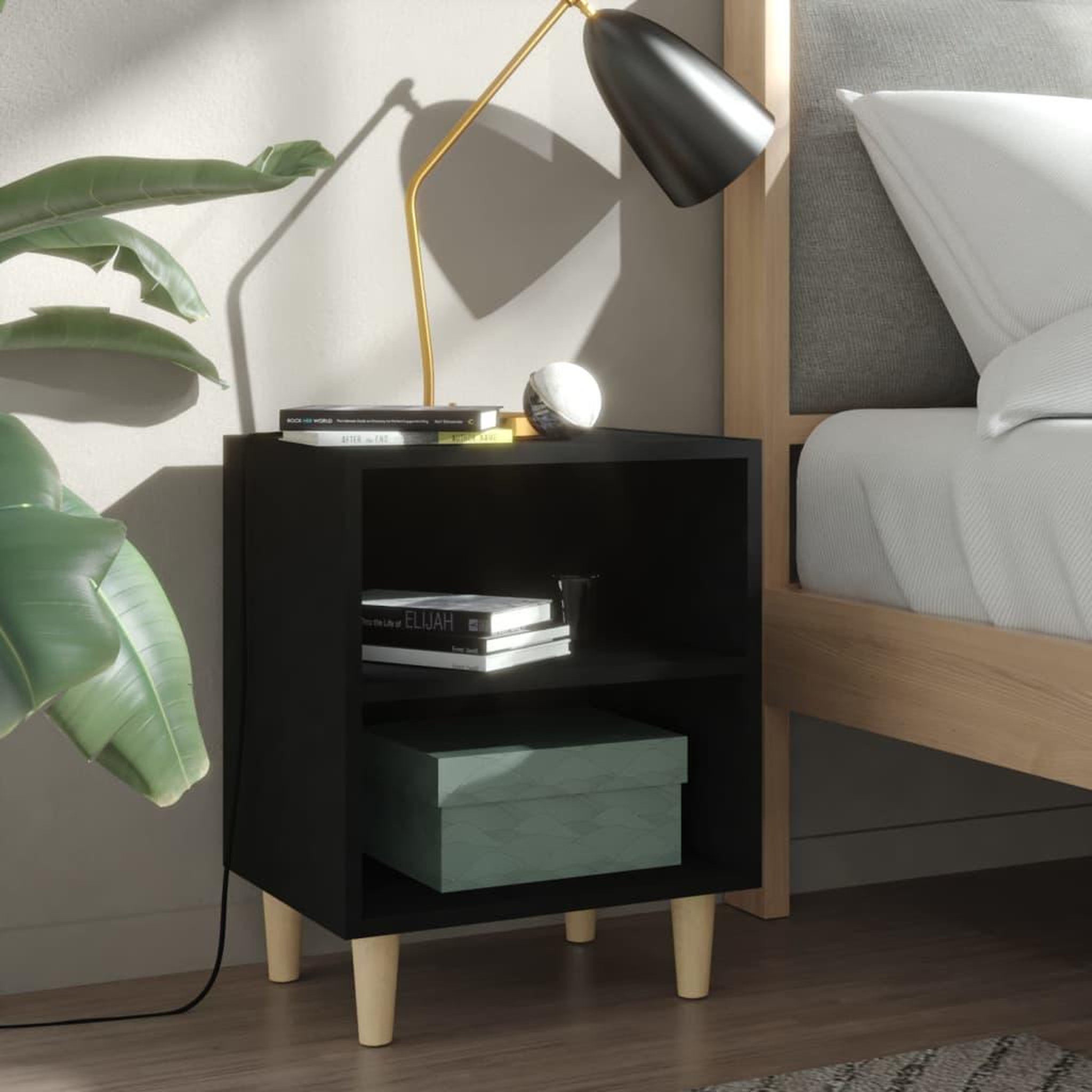 Voir la diapositive 1 : VIDAXL Table de chevet avec pieds en bois massif Noir 40x30x50 cm