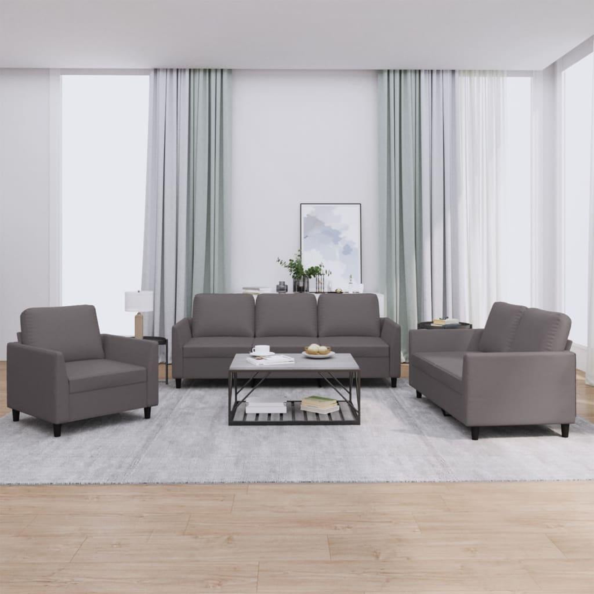 VIDAXL Ensemble de canapes 3 pcs avec coussins Gris Similicuir
