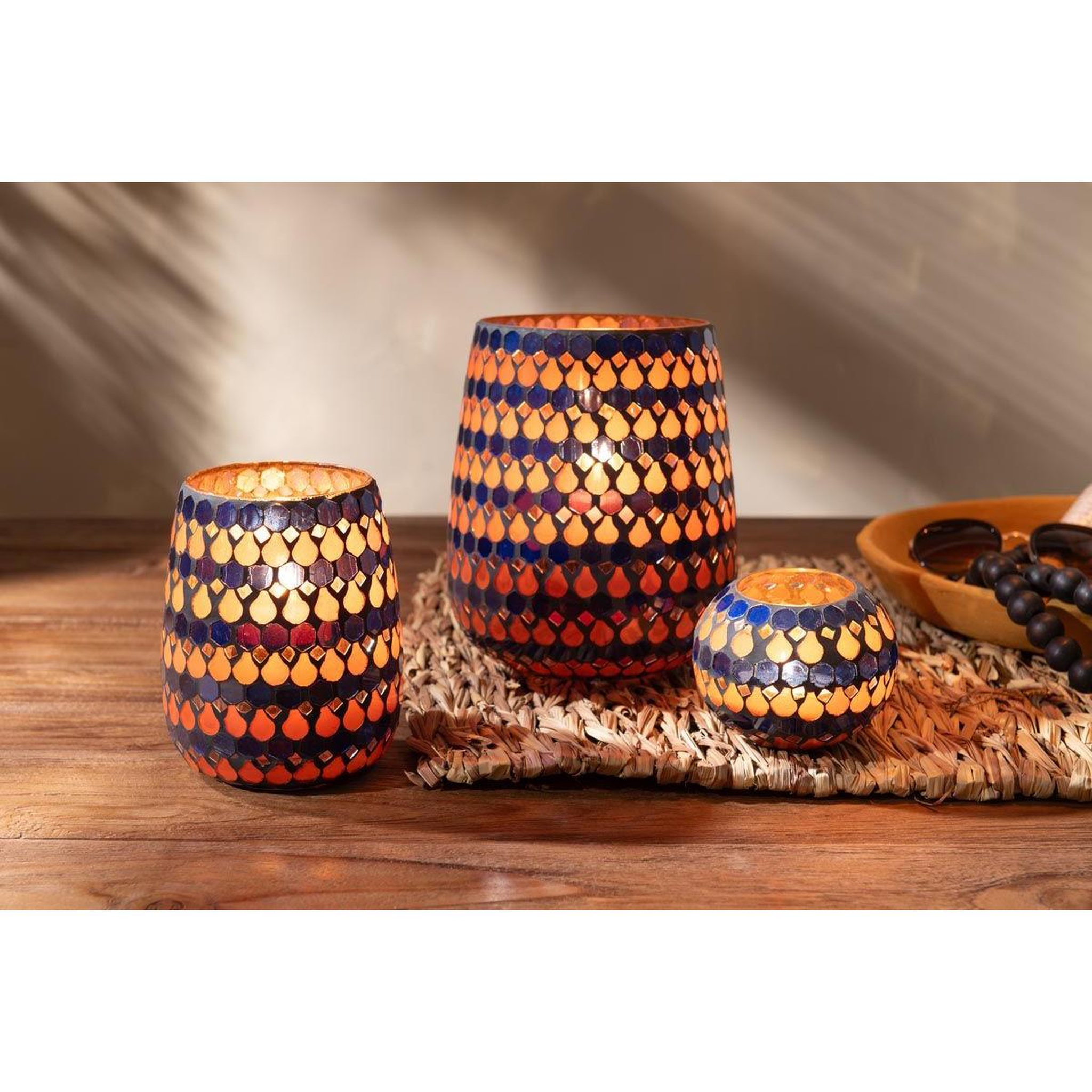 Voir la diapositive 5 : J-LINE Photophore Design Goutte  African Desire  21cm Orange & Bleu