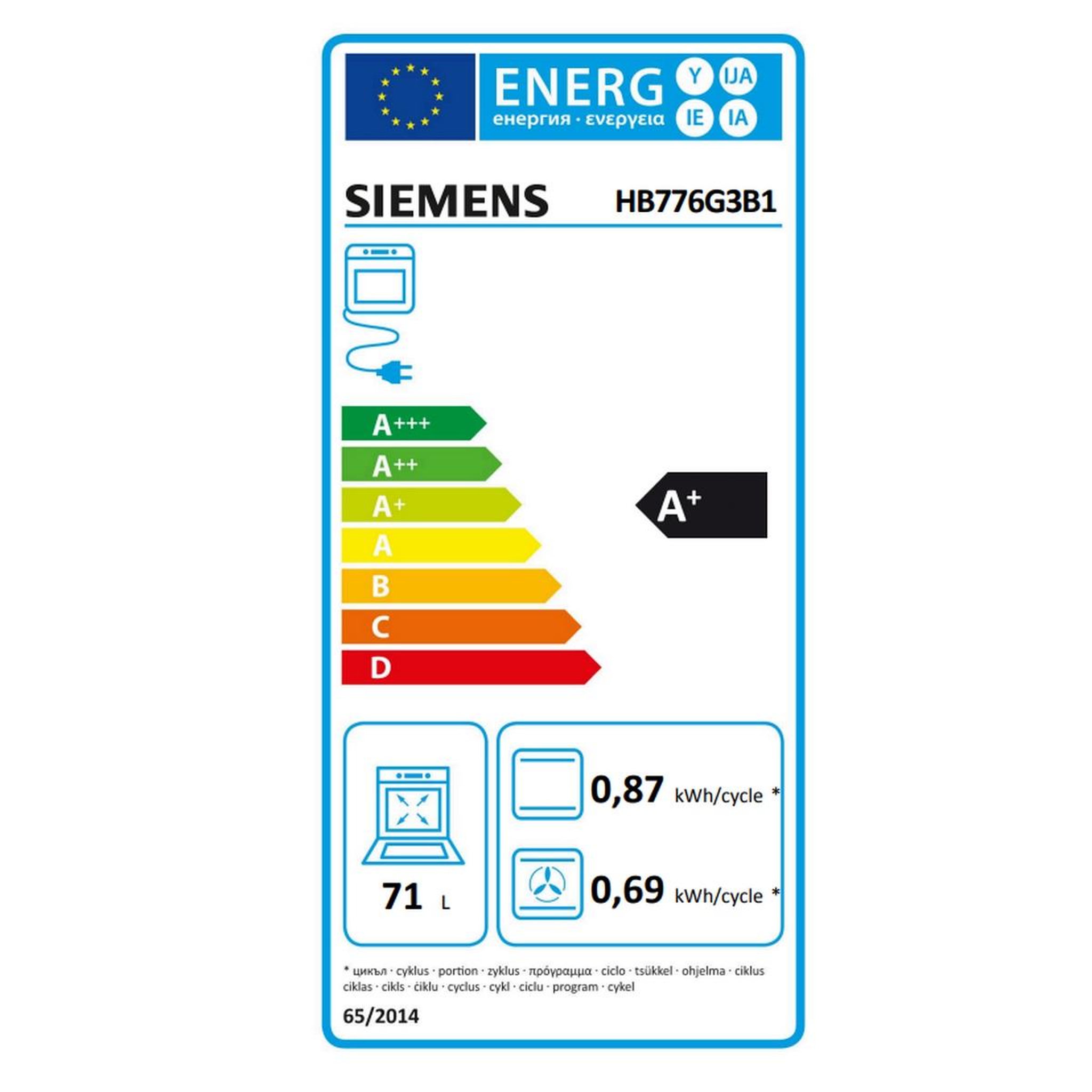 Voir la diapositive 2 : Siemens Four intégrable multifonction 71l 60cm a+ pyrolyse noir - hb776g3b1