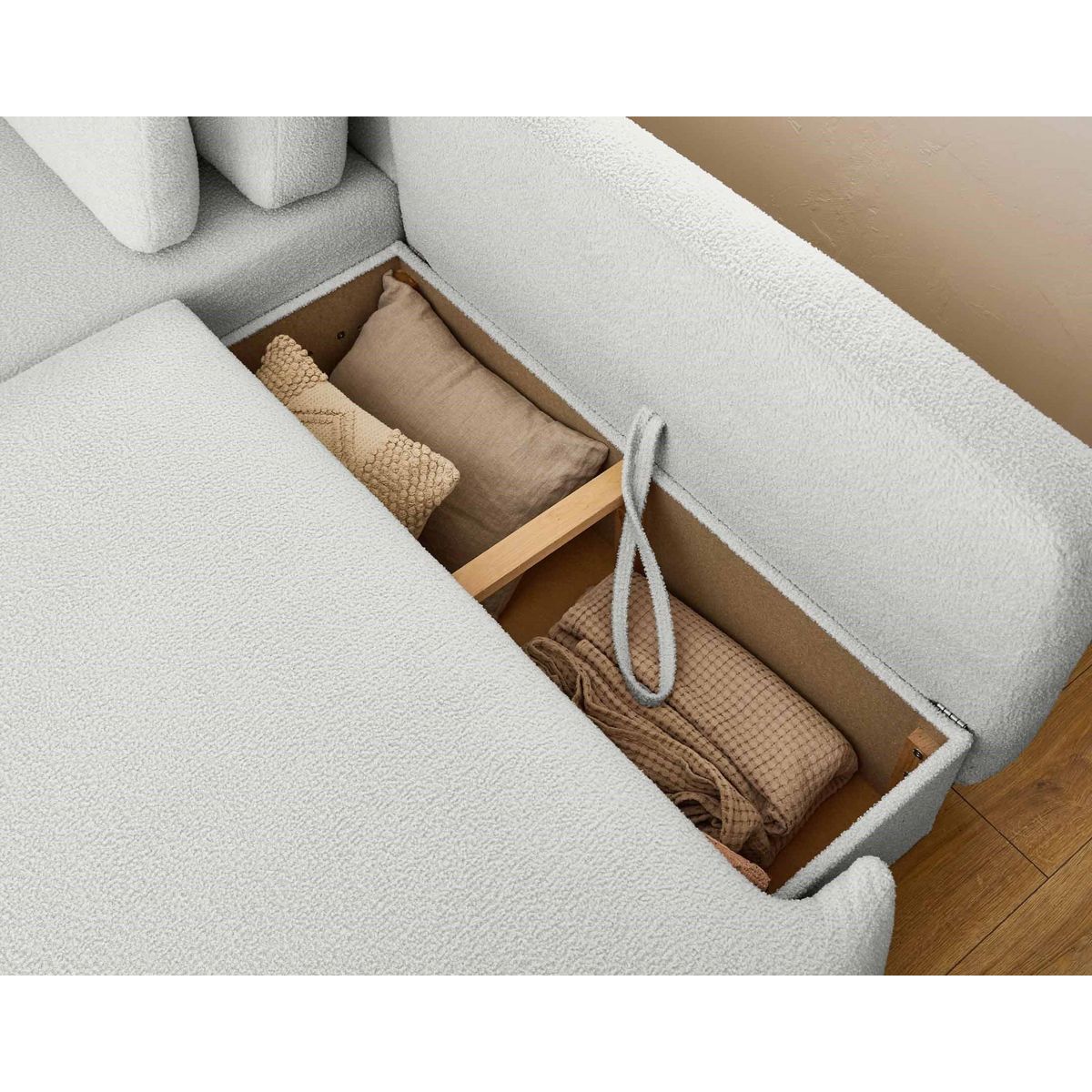 LISA DESIGN Mahina - canapé d'angle gauche - 4 places - convertible avec coffre - en tissu bouclette