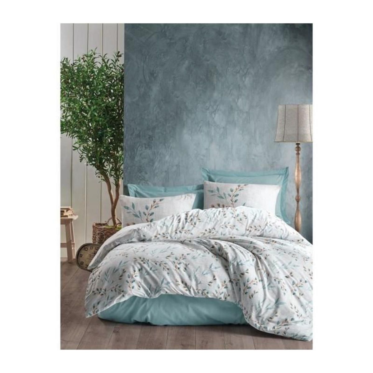 GENERIQUE Parure de lit - 129CTN62586 - 1 housse de couette 220 x 240 cm + 2 taies d'oreiller 60 x 60 cm - 100% coton ranforcé - Menthe