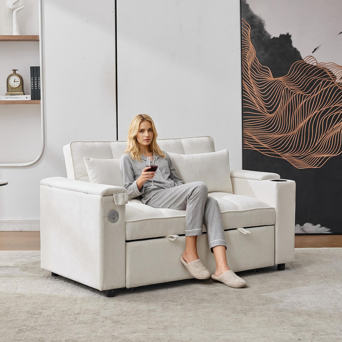 MERAX Canapé droit convertible 2 places tissu