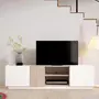 HOMIFAB Meuble TV 3 portes blanc et effet bois 180 cm - Josie