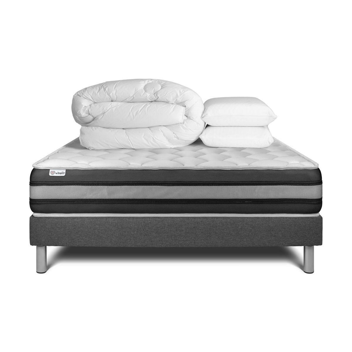 VITALIT Pack prêt à dormir VITALSPRING ZEN 140 x 190 cm sommier Kit gris