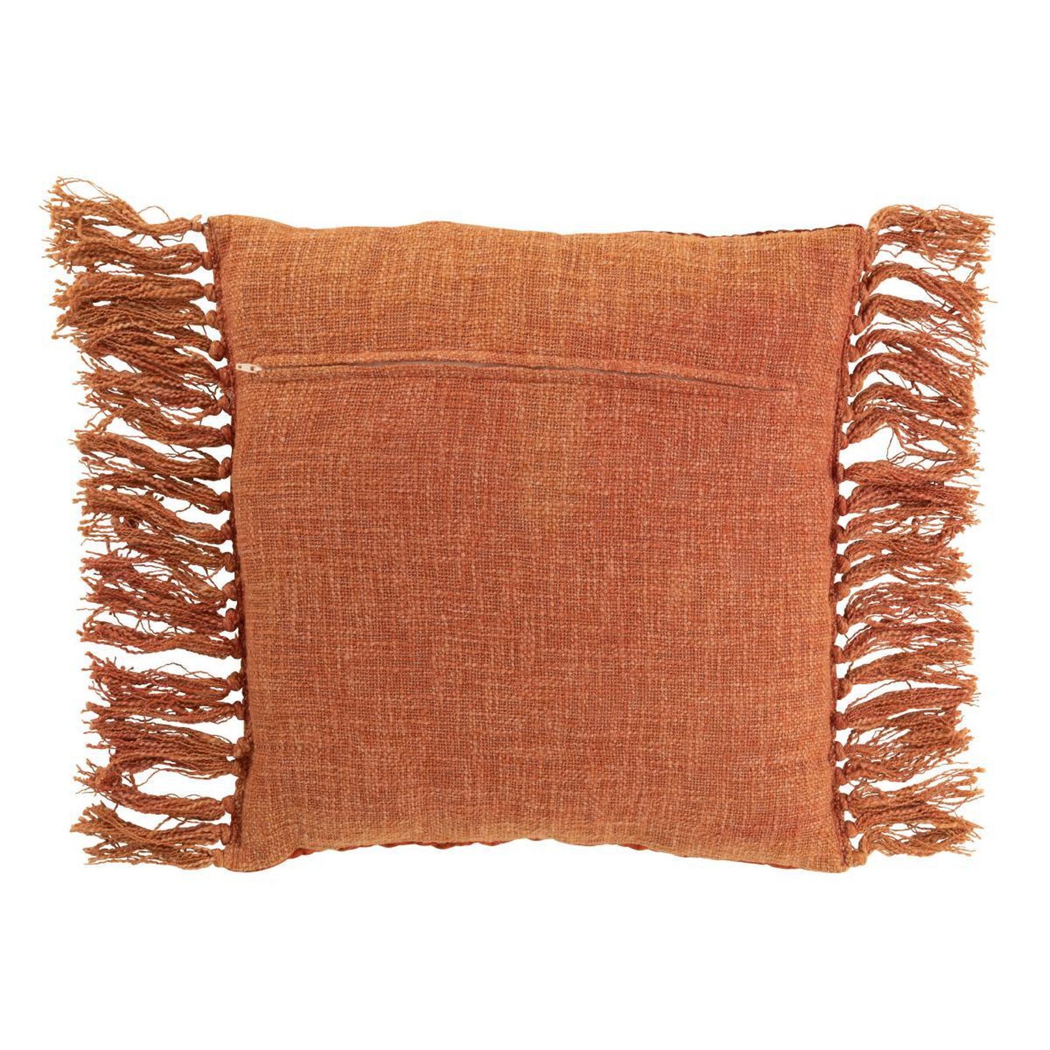 Voir la diapositive 2 : J-LINE Coussin déco à franges  gaufré  45x45cm cuivre