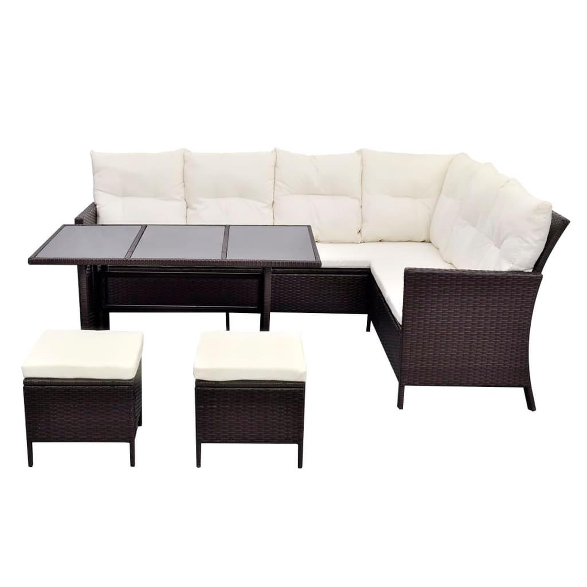 Voir la diapositive 4 : VIDAXL Salon de jardin 4 pcs avec coussins Resine tressee Marron