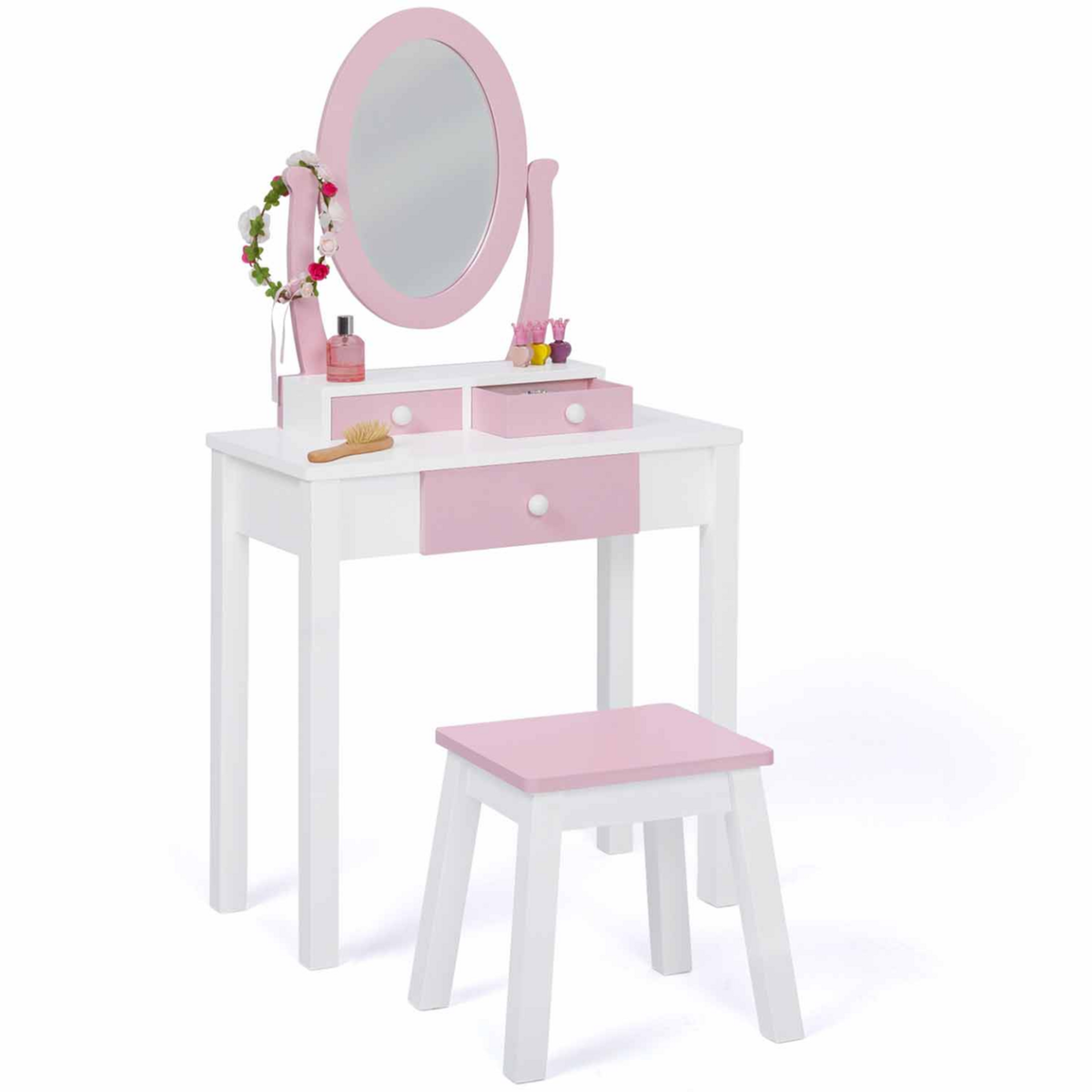 ID MARKET Coiffeuse enfant BETTANY avec miroir et tabouret