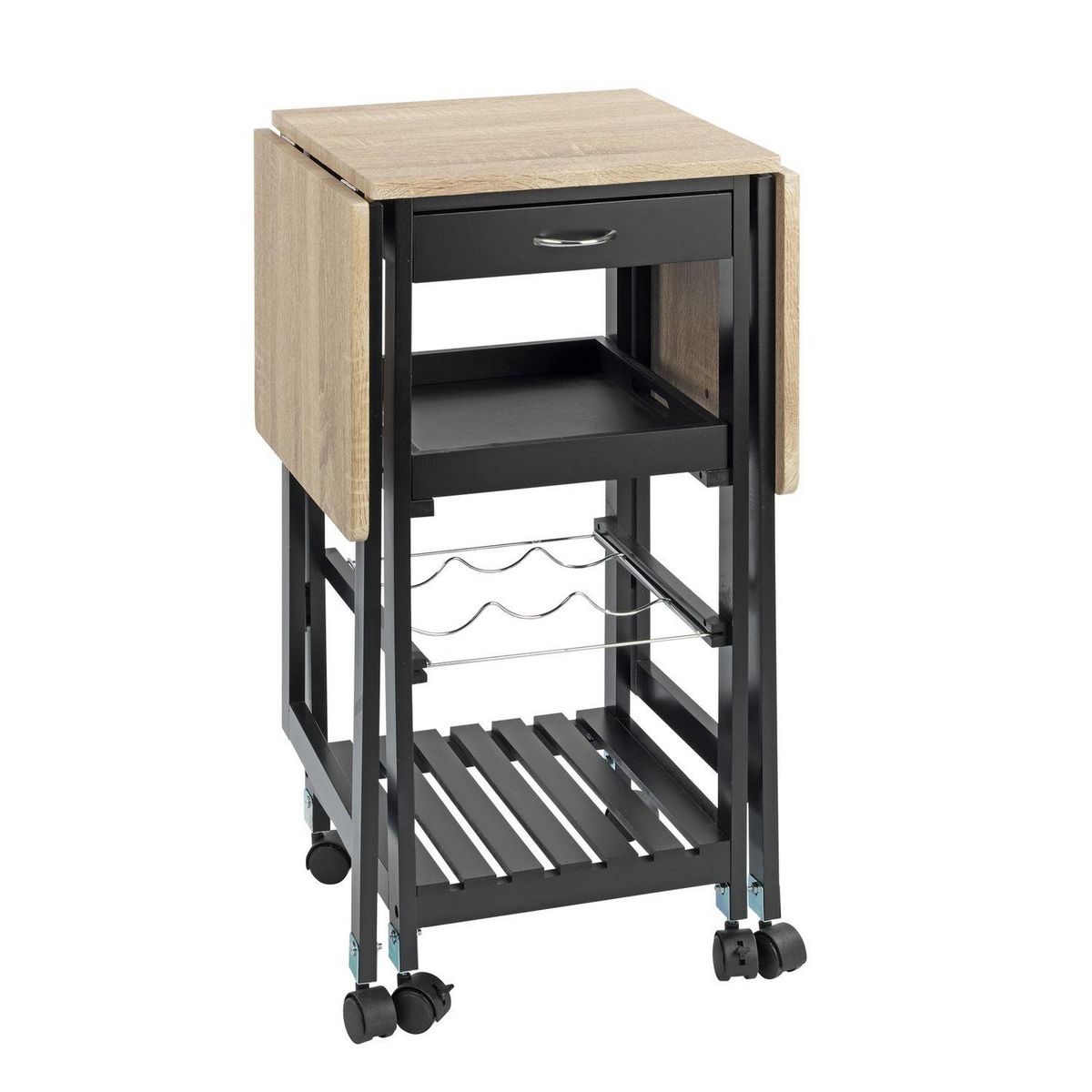 Wenko Desserte de cuisine dépliante 6 roulettes - Noir