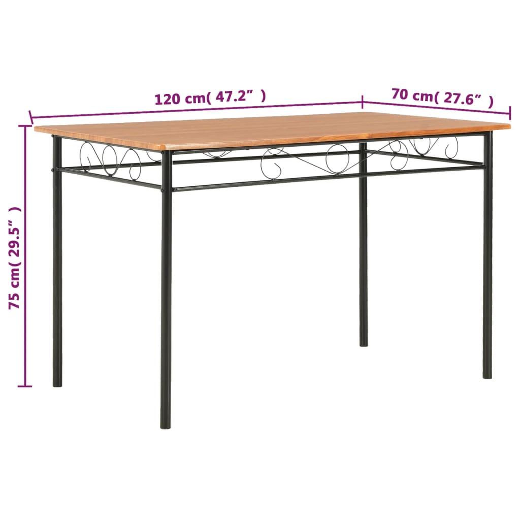Voir la diapositive 6 : VIDAXL Table a manger Marron 120x70x75 cm MDF