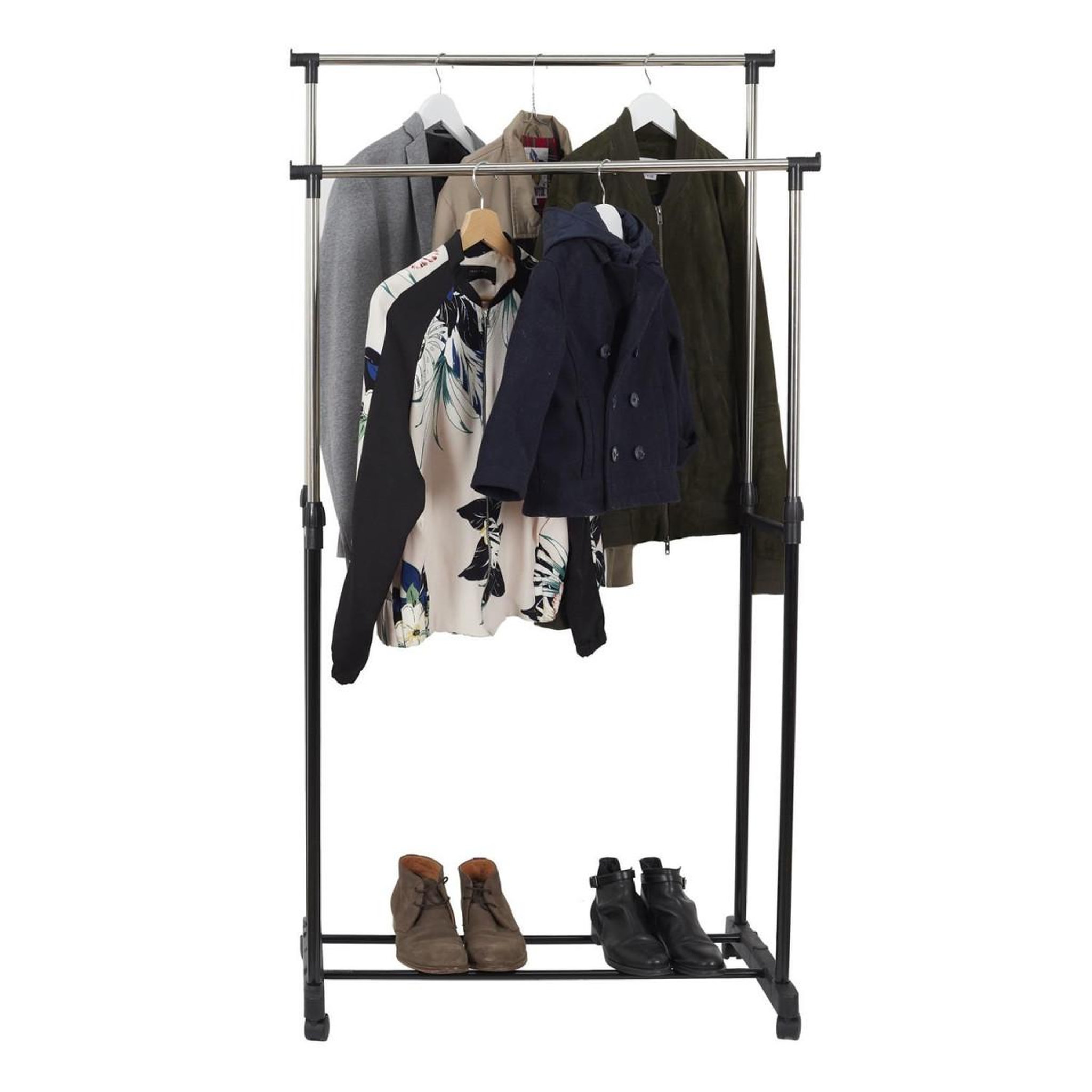 Voir la diapositive 4 : Je cherche une idee Portant à vêtements roulettes  double  160cm noir