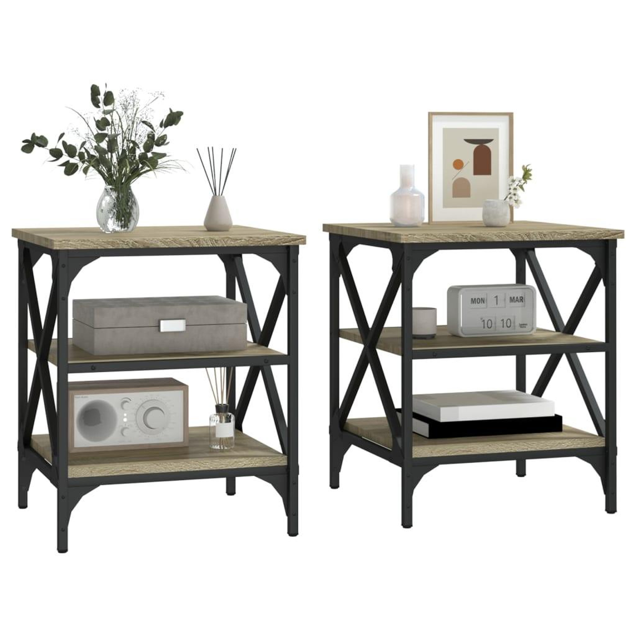 Voir la diapositive 4 : VIDAXL Tables d'appoint 2 pcs Chene sonoma 40x42x50 cm Bois ingenierie