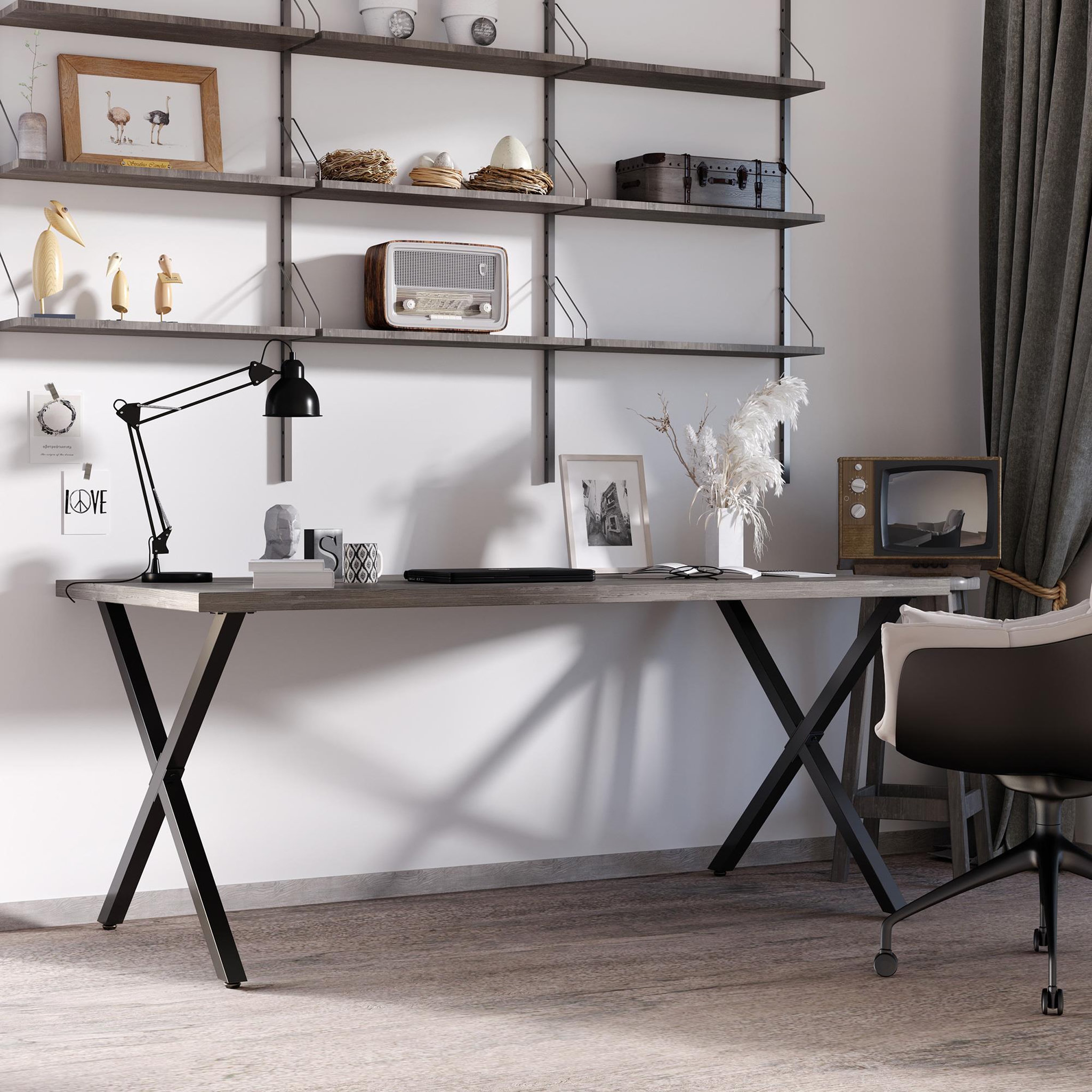 Voir la diapositive 2 : HOMCOM Lot de 2 pieds de table design industriel en croix - piètement antidérapant - dim. 80L x 4l x 72H cm - acier époxy noir