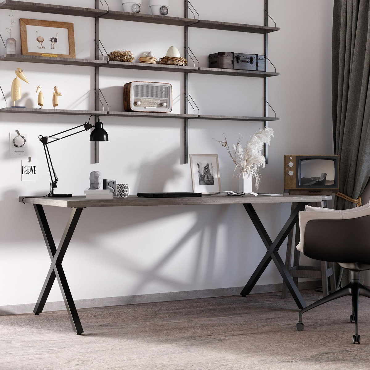 HOMCOM Lot de 2 pieds de table design industriel en croix - piètement antidérapant - dim. 80L x 4l x 72H cm - acier époxy noir