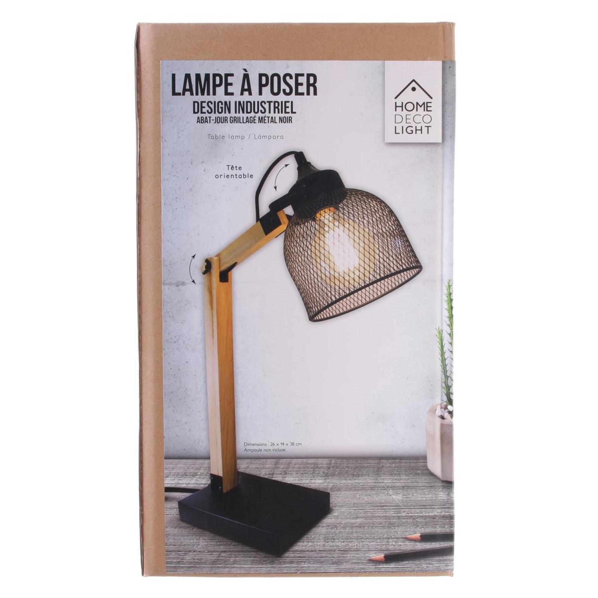 Voir la diapositive 5 : The Home Deco Factory Lampe de bureau articulée  grille  38cm naturel & noir