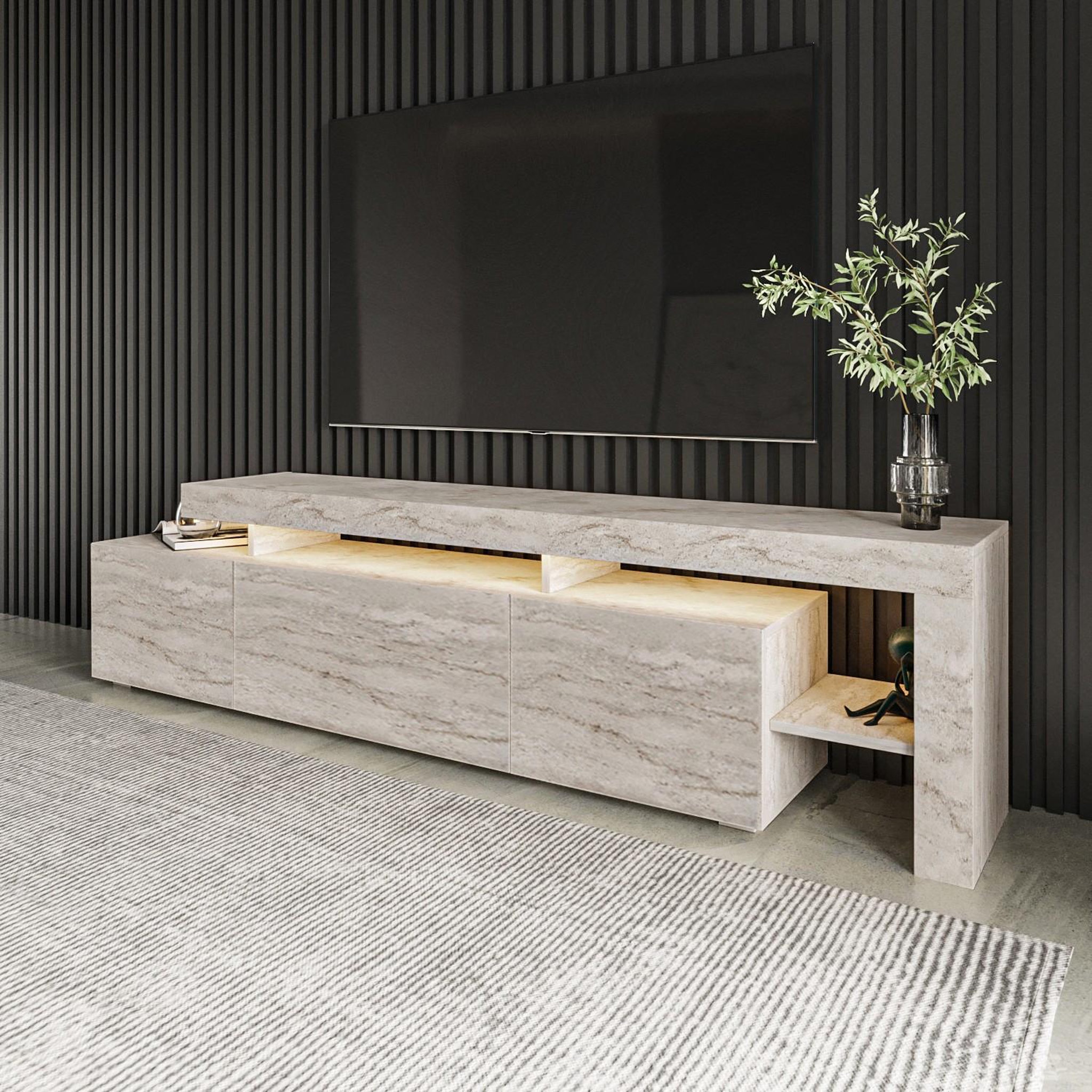 Voir la diapositive 4 : Habitat et Jardin Meuble tv en bois  beliz  - 192 x 37 x 53 cm - travertin