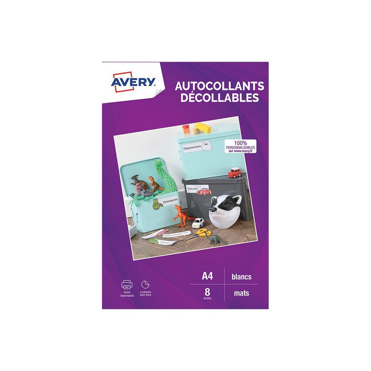 AVERY Papier créatif 8 Autocollants blanc mat 19,96x28,91cm