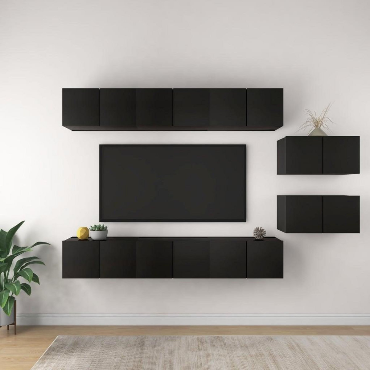 VIDAXL Meubles TV 8 pcs Noir Bois d'ingenierie