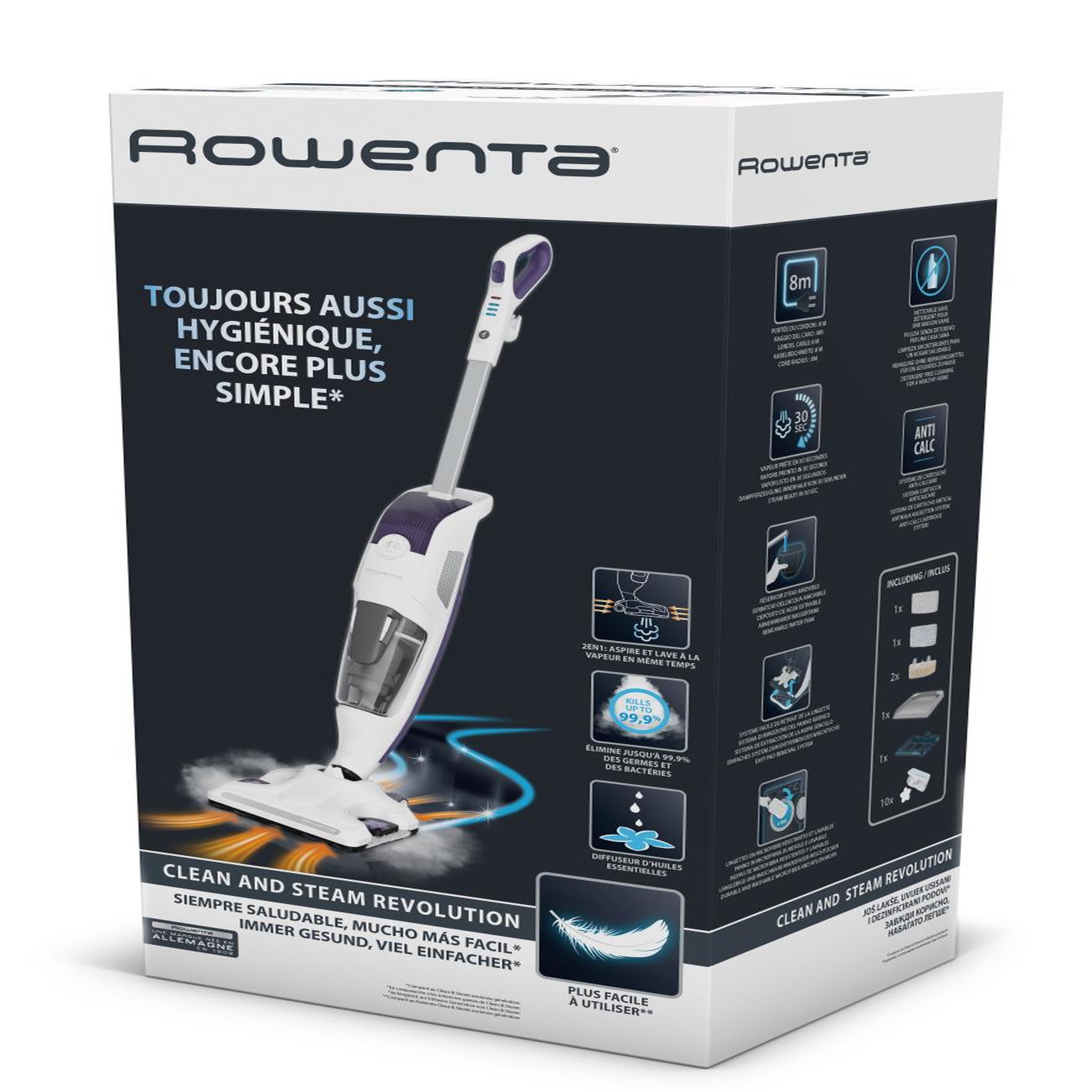 Voir la diapositive 2 : ROWENTA Nettoyeur vapeur aspirateur 2en1 1500w blanc/violet - ry7731wh