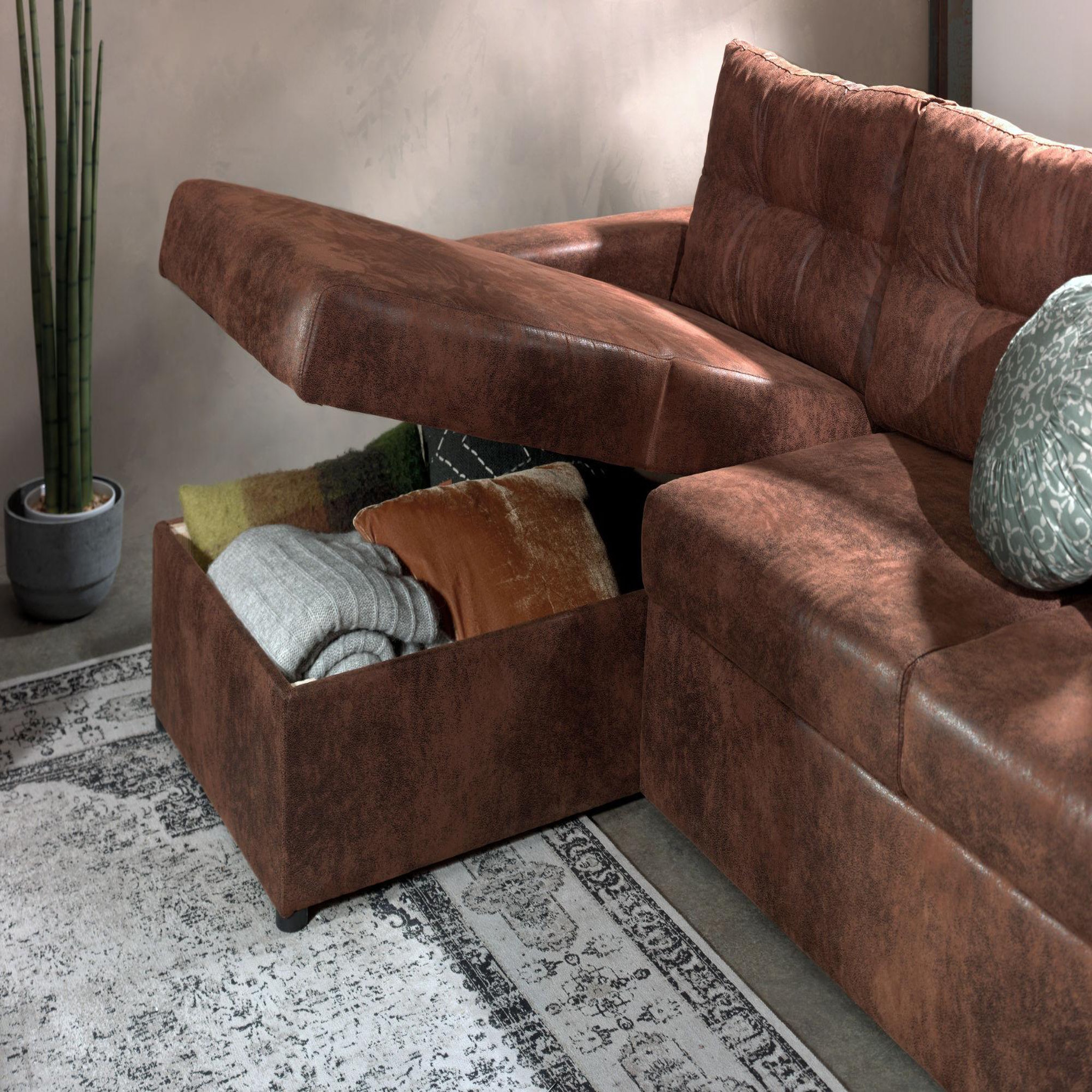 Voir la diapositive 4 : BEST MOBILIER Astoria - canapé d'angle réversible - convertible avec coffre - style industriel - 4 places