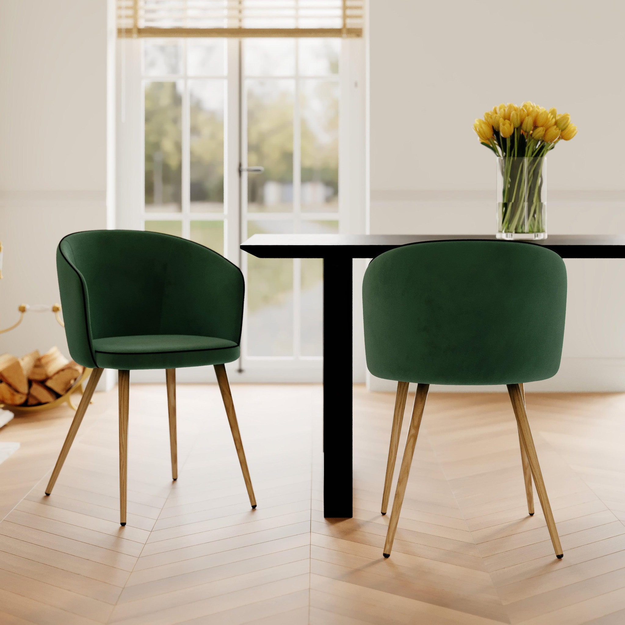 Voir la diapositive 2 : MAISON PAVANE Lot de 2 chaises en velours vert-chiara