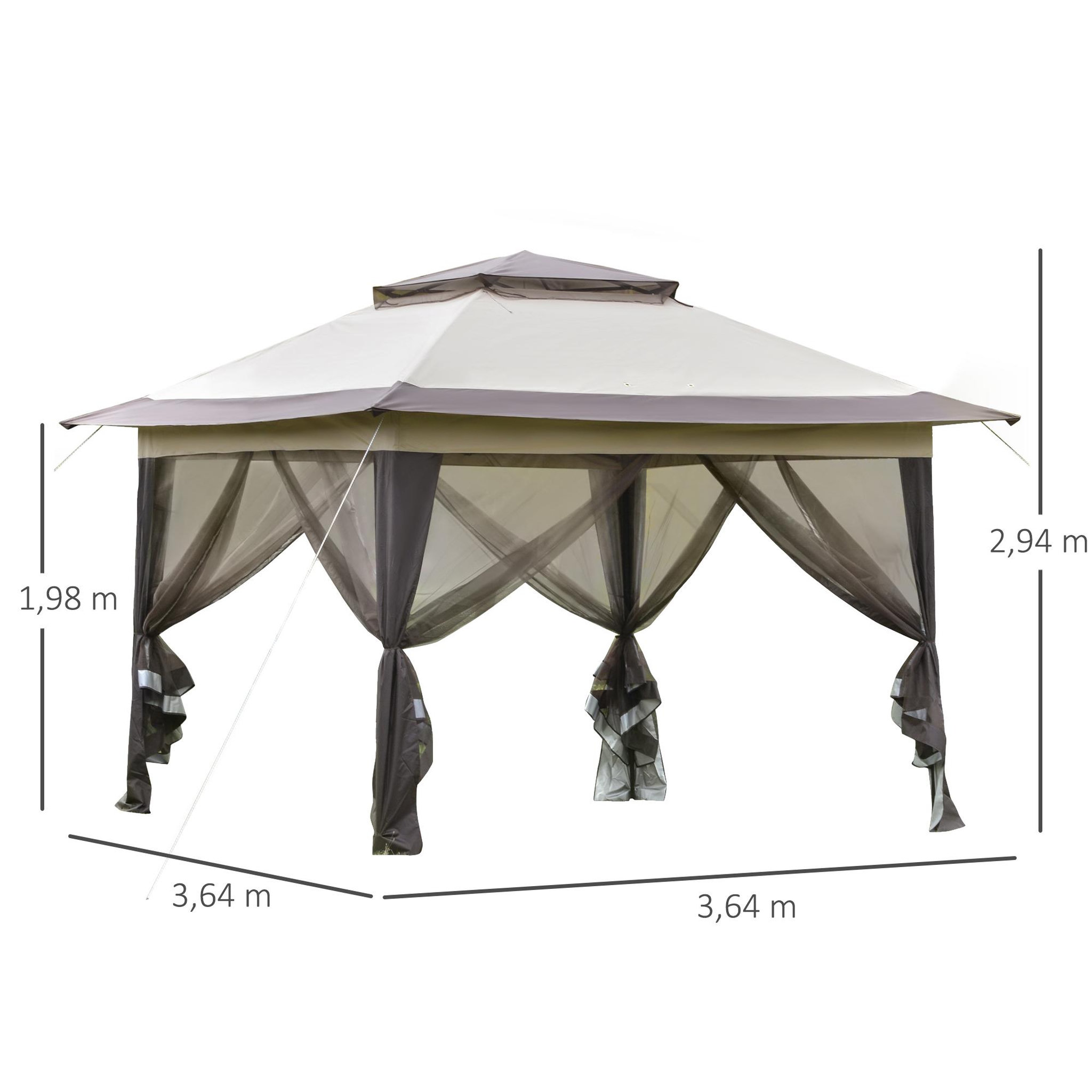Voir la diapositive 3 : OUTSUNNY Tonnelle barnum de jardin pop-up pliant 3,64L x 3,64l x 2,94H m acier polyester moustiquaires + sac de transport à roulettes beige marron