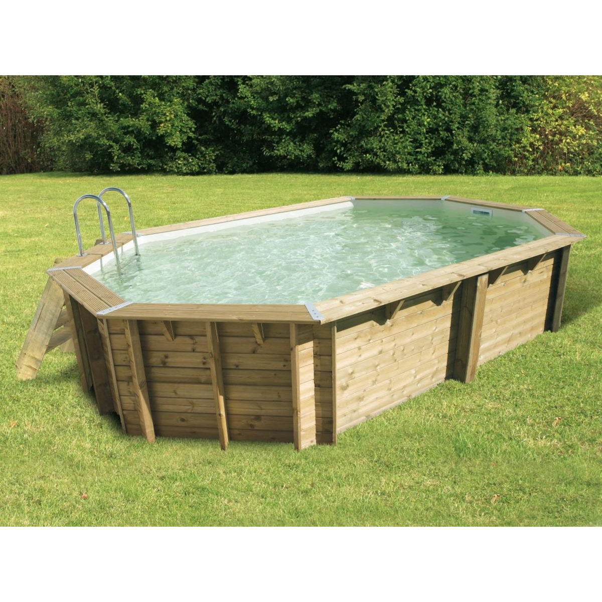 Ubbink Piscine bois Océa 6,10 x 4,00 x 1,30 m - Liner gris - Ubbink