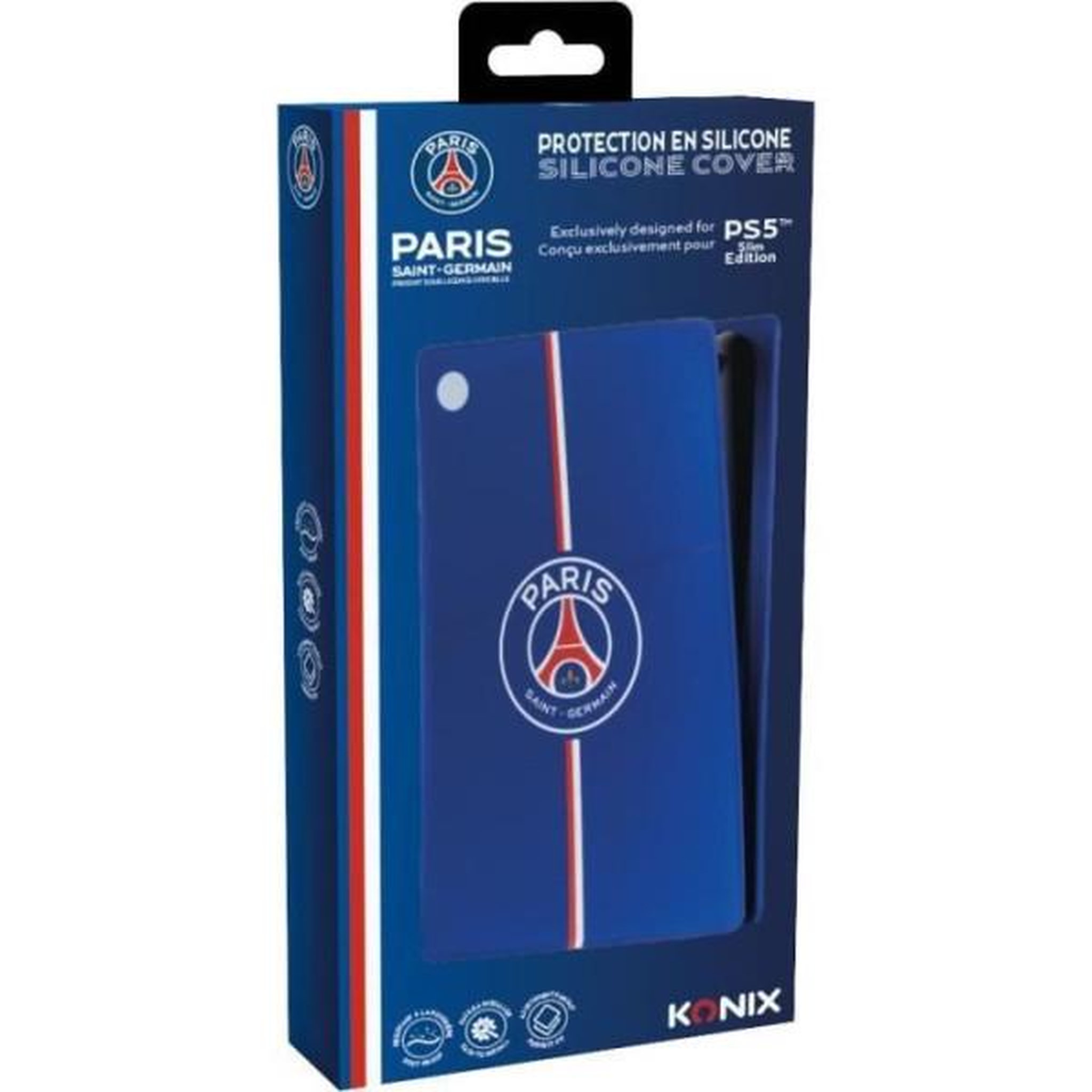 Voir la diapositive 2 : Konix Façade de protection - KONIX - PSG - PS5 Slim - Silicone - Antichoc - Anti-rayures - Bleu
