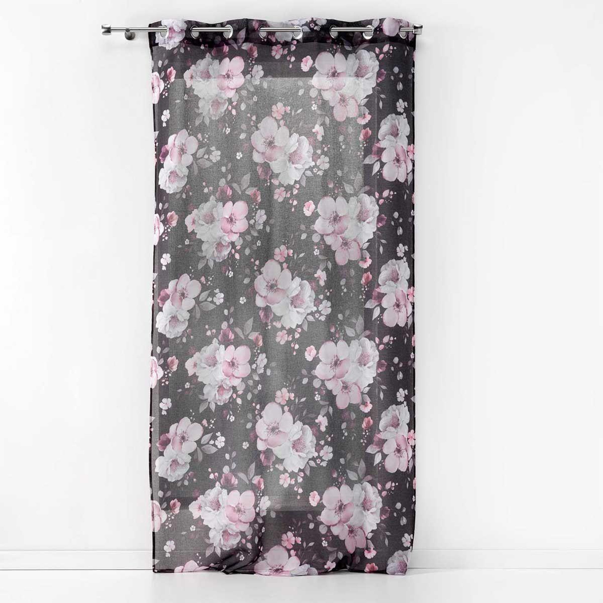 Douceur d'Intérieur Rideau voilage à œillets  velvet flower  140x280cm noir