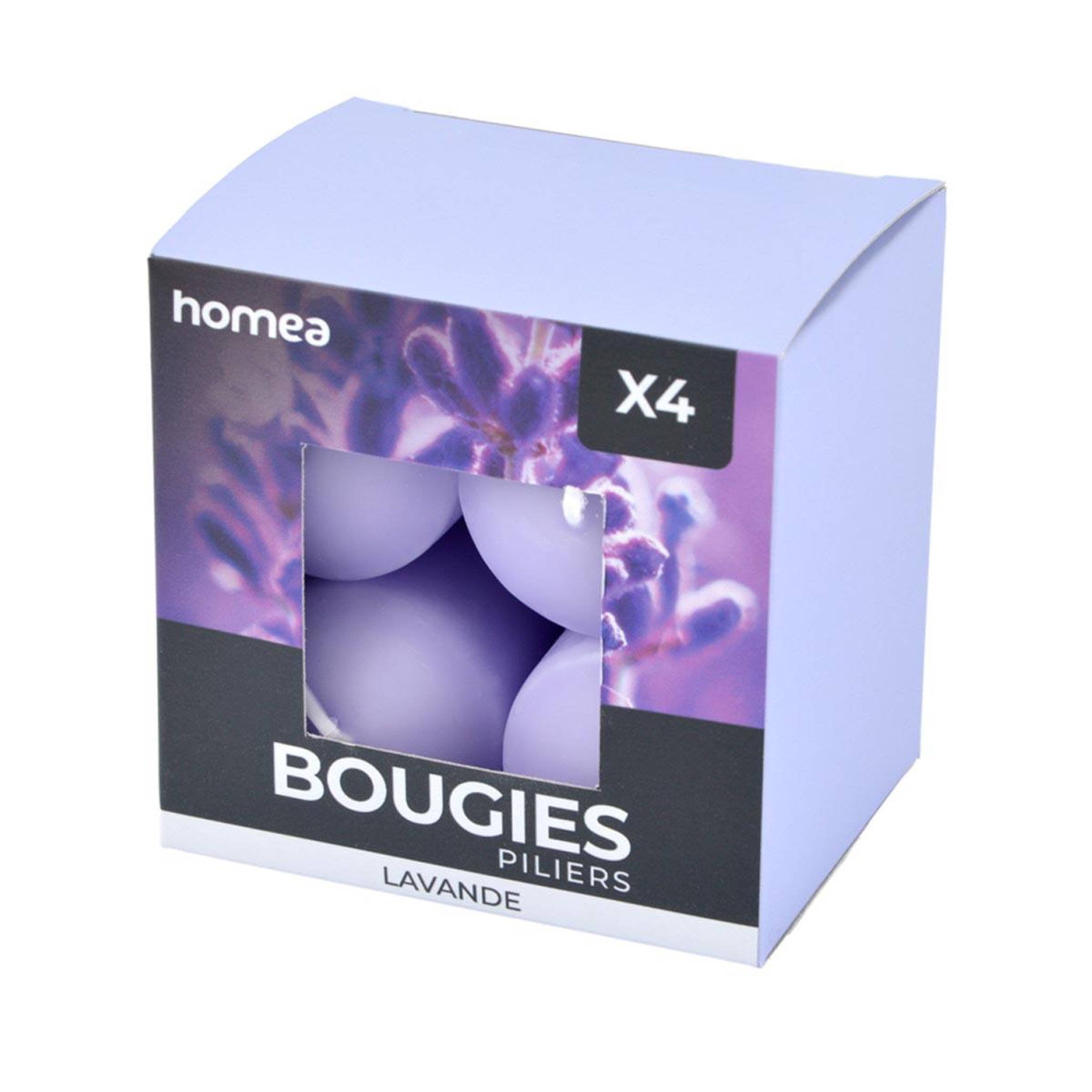 Voir la diapositive 3 : HOMEA Lot de 4 bougies pilier  essentiel ii  6cm lavande