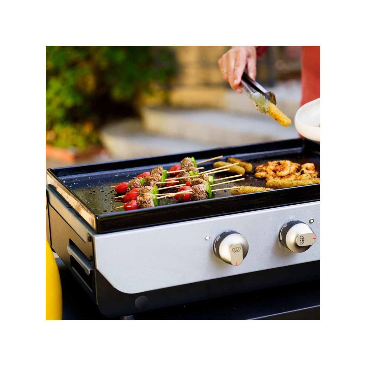 Le marquier Plancha gaz PLOG260DP noir 2  brûleurs à poser, 60x40 cm