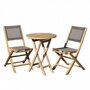 MACABANE HARRIS - SALON DE JARDIN EN BOIS TECK 2 pers - 1 Table ronde pliante 60 cm et 2 chaises textilène couleur taupe