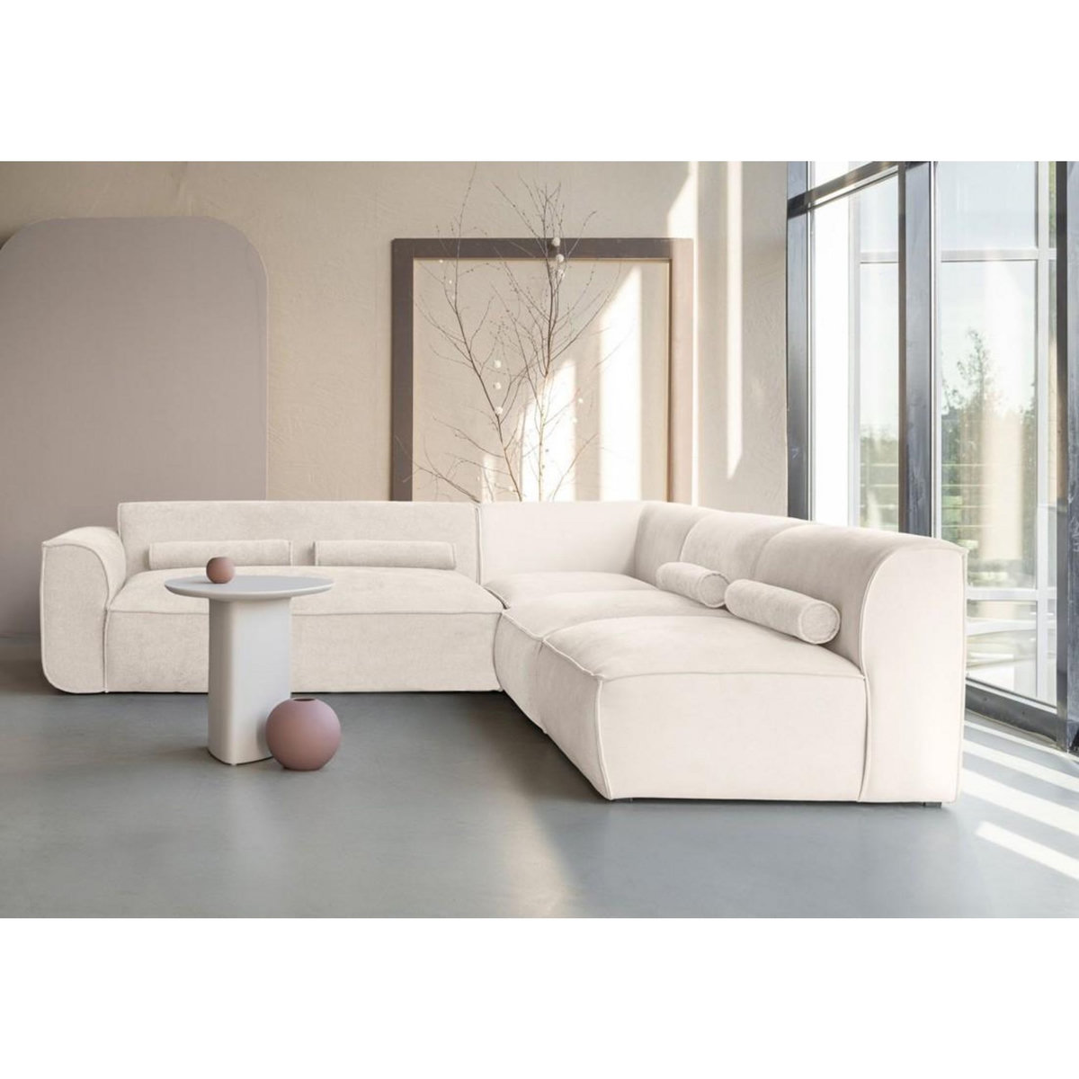 BEST MOBILIER Felix - canapé modulable d'angle droit 5 places en tissu texturé