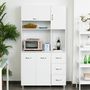 Voir la diapositive 2 : HOMCOM HOMCOM Armoire de cuisine multi-rangements 4 portes 3 tiroirs étagère + grand plateau 100L x 39l x 183H cm MDF blanc