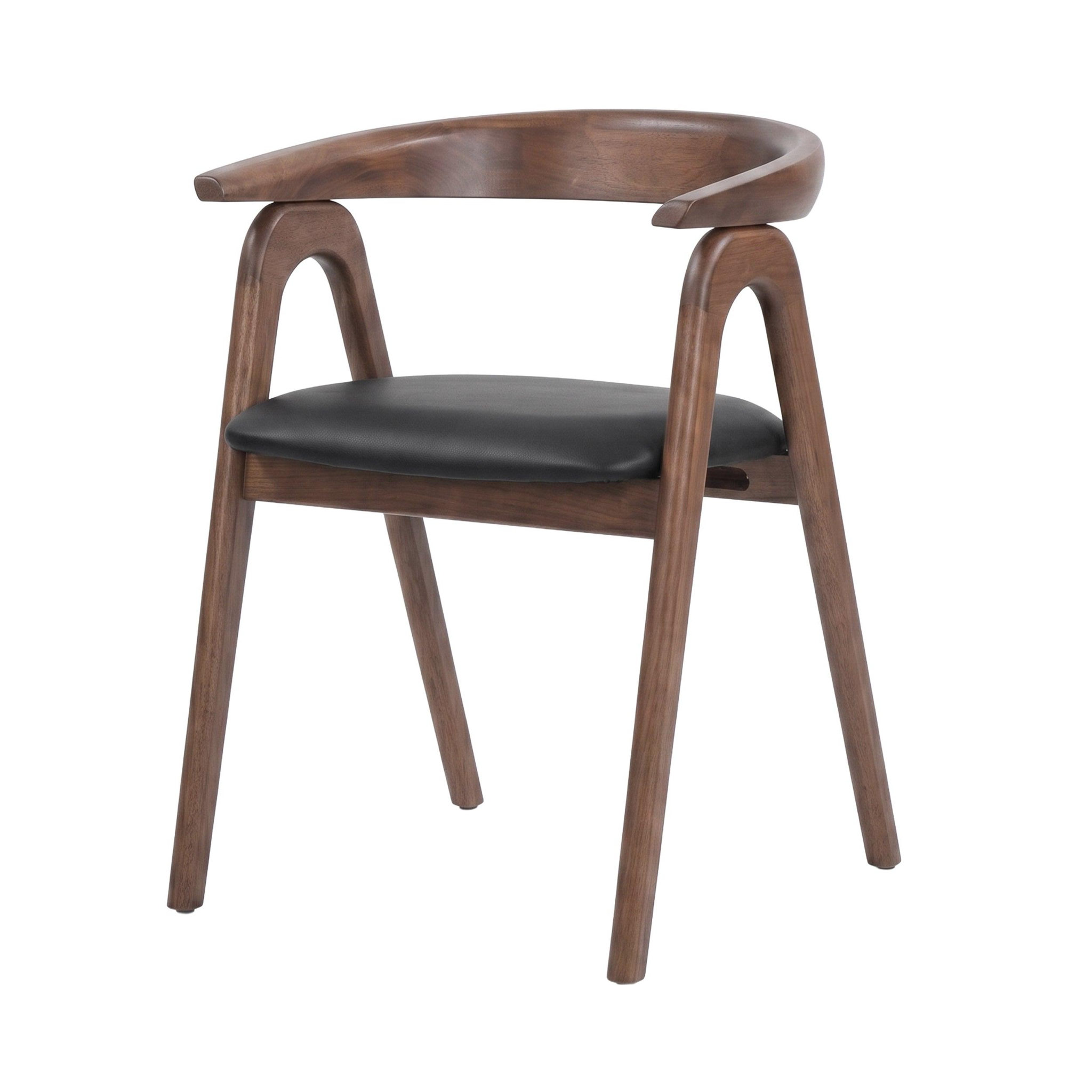 MAISON PAVANE Chaise en bois d'hévéa marron et cuir synthétique noir-hawa