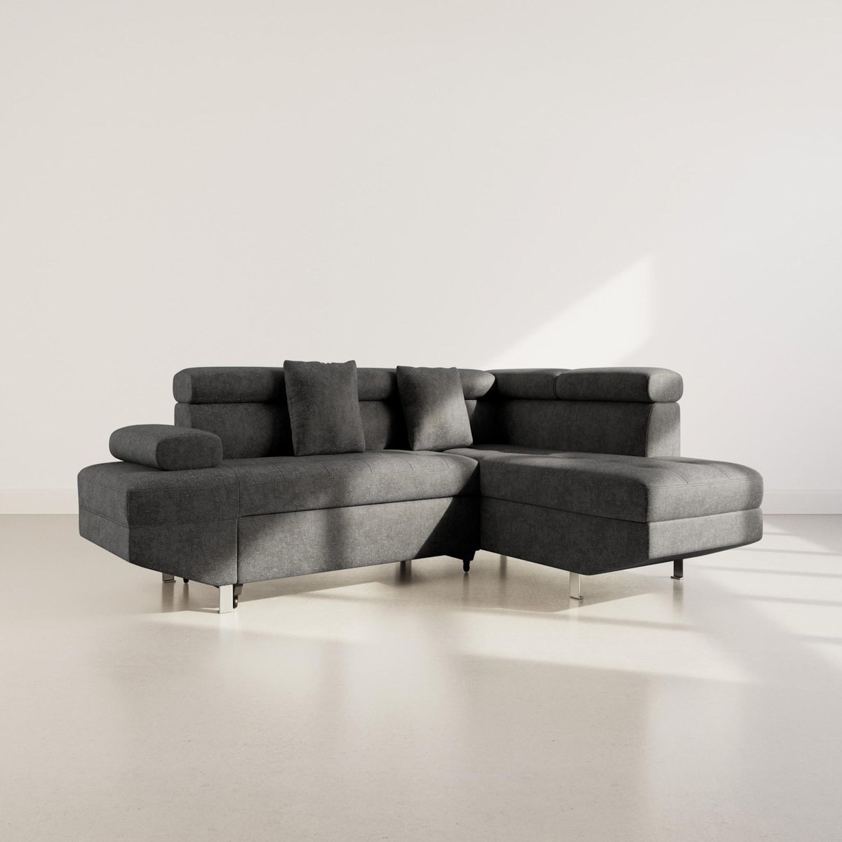 BEST MOBILIER Margaux - canapé d'angle droit 5 places convertible avec coffre et têtières réglables en velours texturé