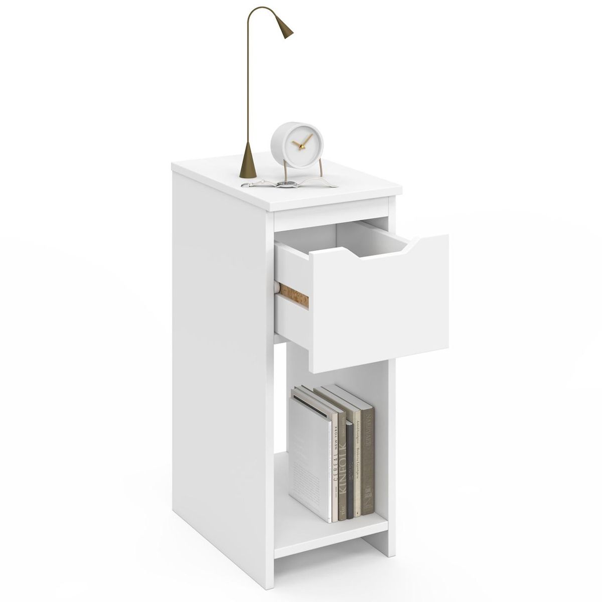 ID MARKET Lot de 2 tables de chevet ANOUK 1 tiroir avec niche blanc