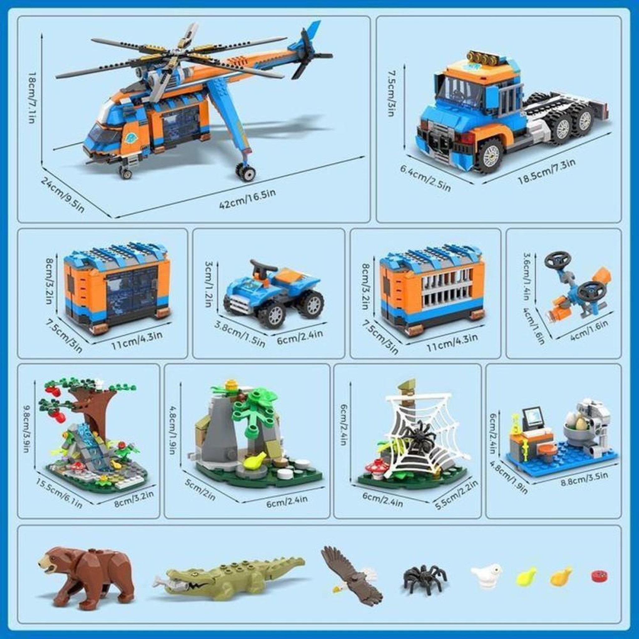 Voir la diapositive 6 : Kit de construction Jungle Rescue 1356 pièces avec hélicoptère de secours et cabines amovibles