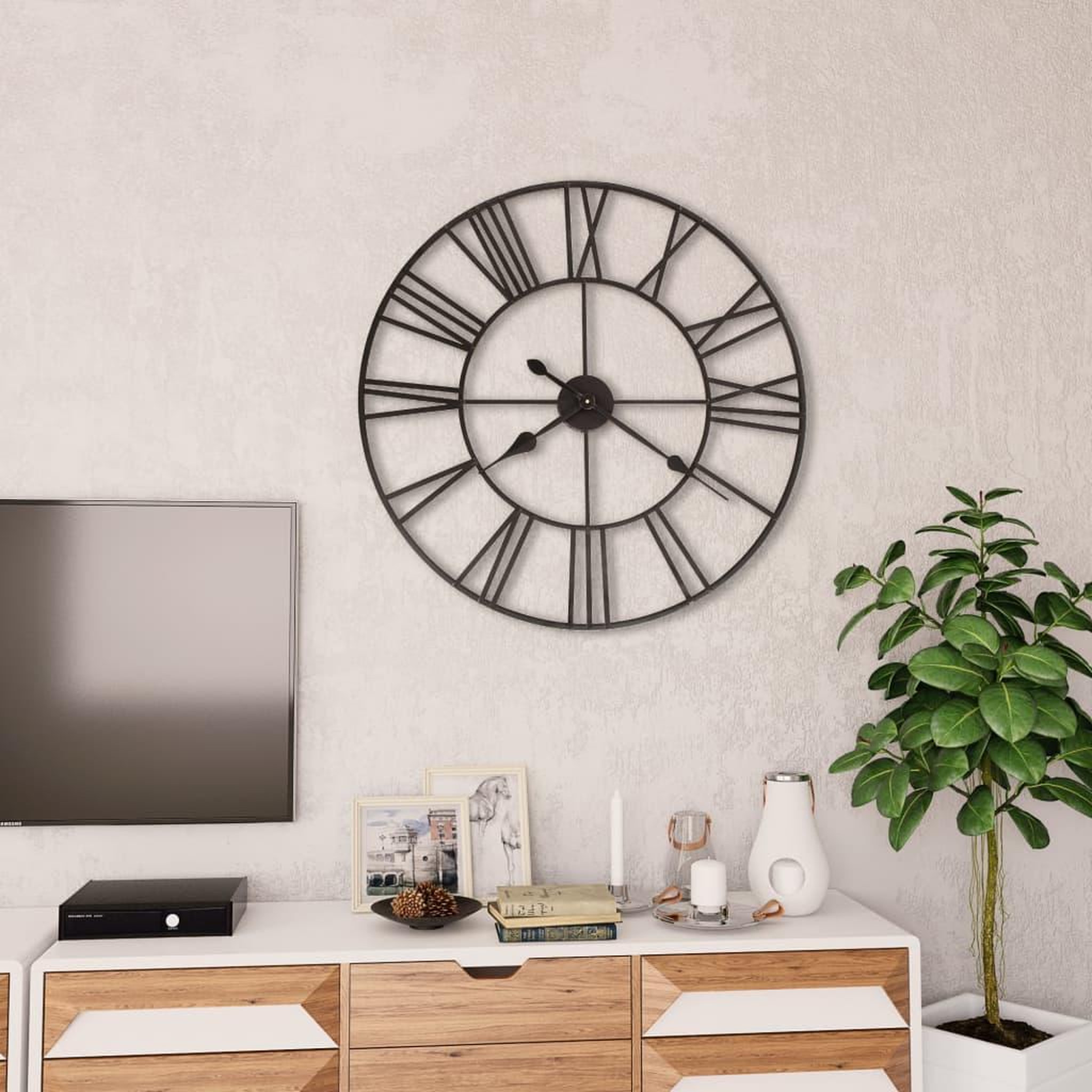 Voir la diapositive 2 : VIDAXL Horloge murale vintage avec mouvement a quartz metal 80 cm xxl