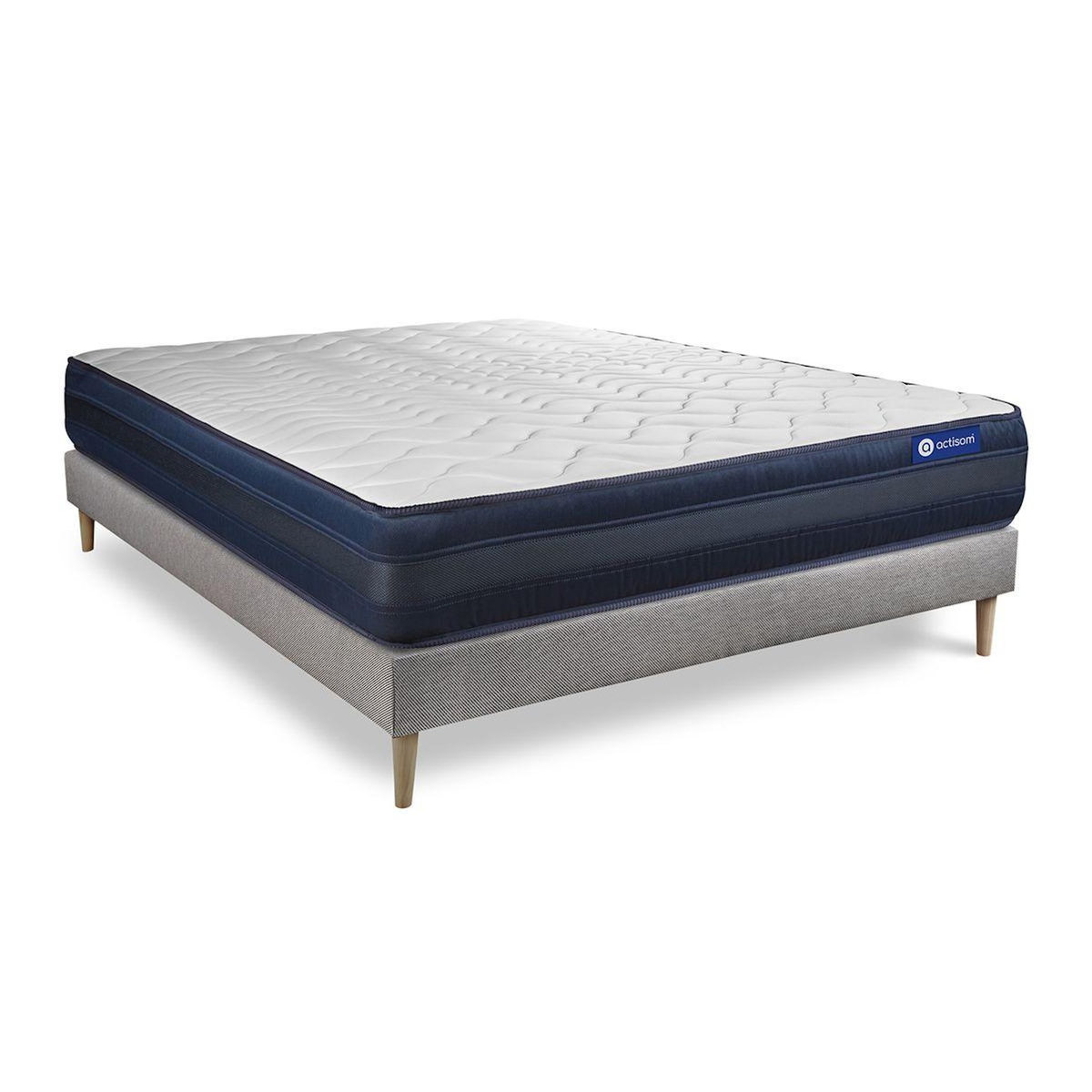ACTISOM Ensemble matelas ACTILATEX TECH 120x190 Mémoire de forme Maxi épaisseur 5zones de confort + sommier KIT gris