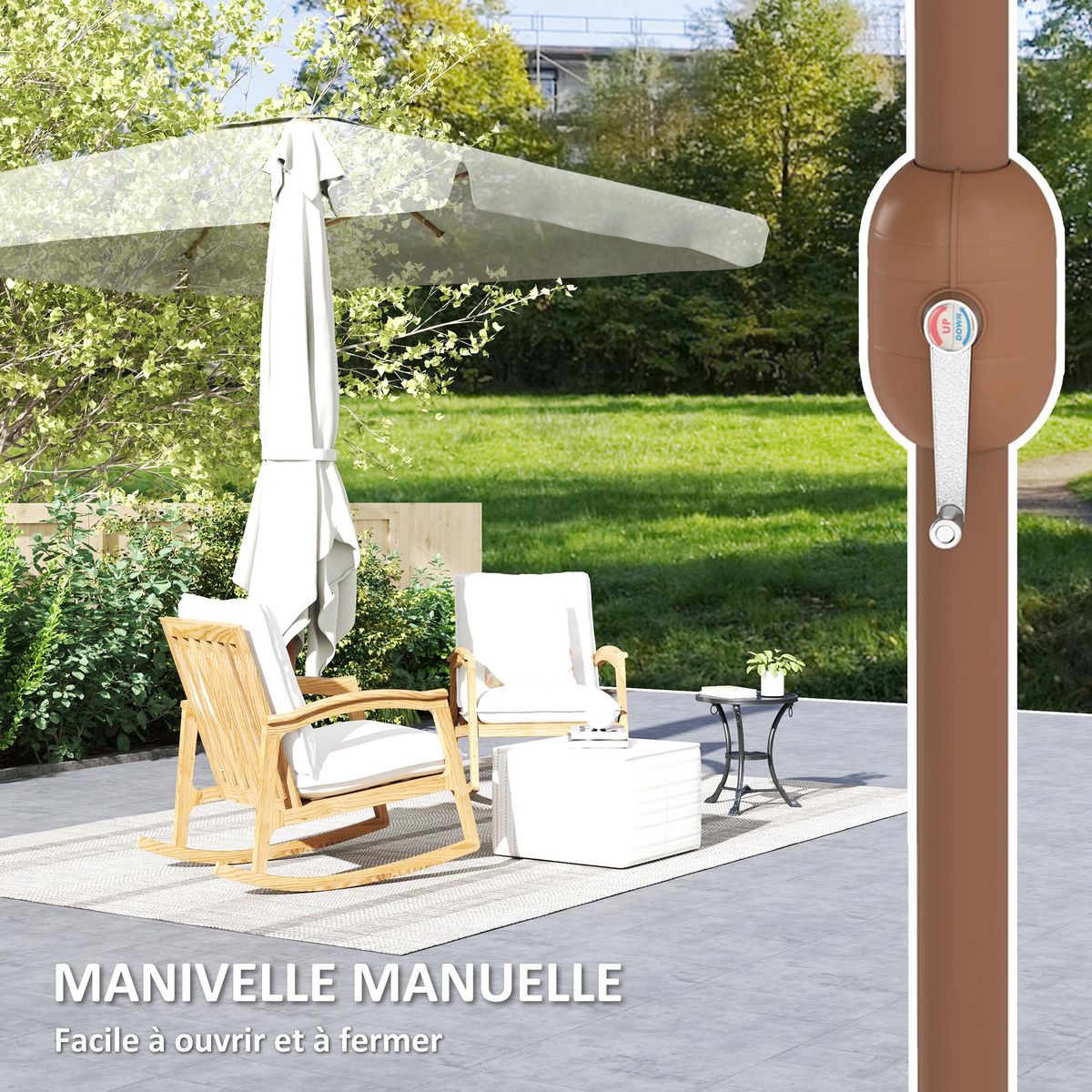 OUTSUNNY Parasol inclinable rectangulaire dim. 3 x 2 m alu marron tissu haute densité UPF50+ crème