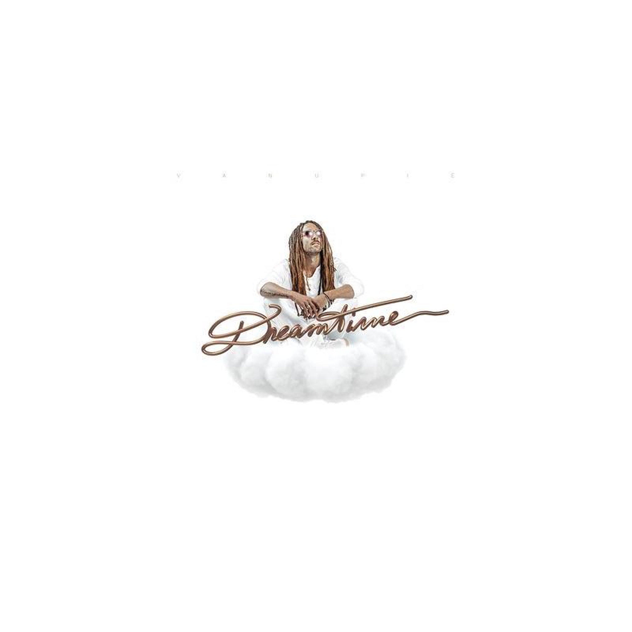Pochette de disque vinyle dreamtime avec illustration femme assise sur des nuages et étoiles, ton