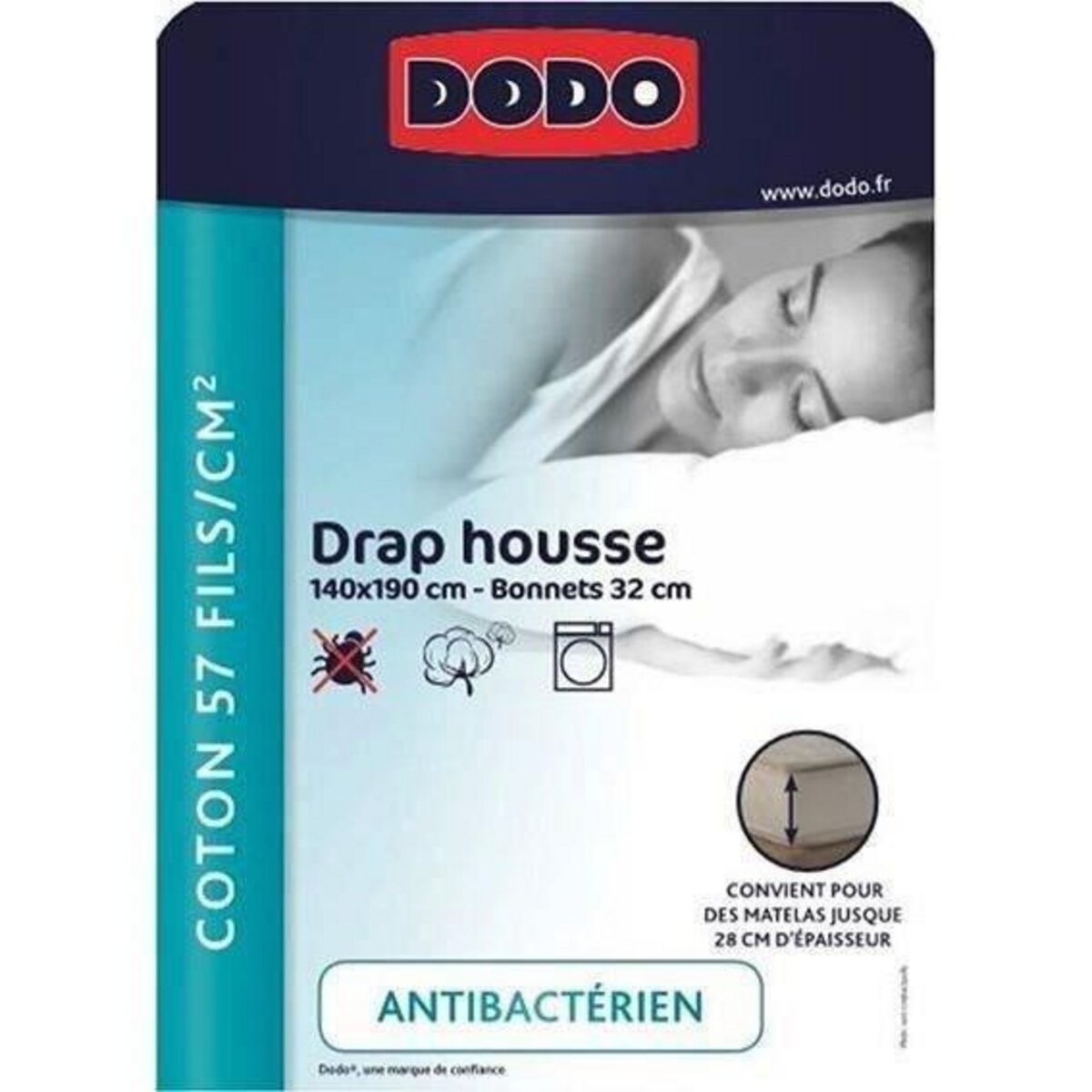 DRAP HOUSSE DODO - ANTIBACTERIENS - ANTHRACITE - 140X190 cm