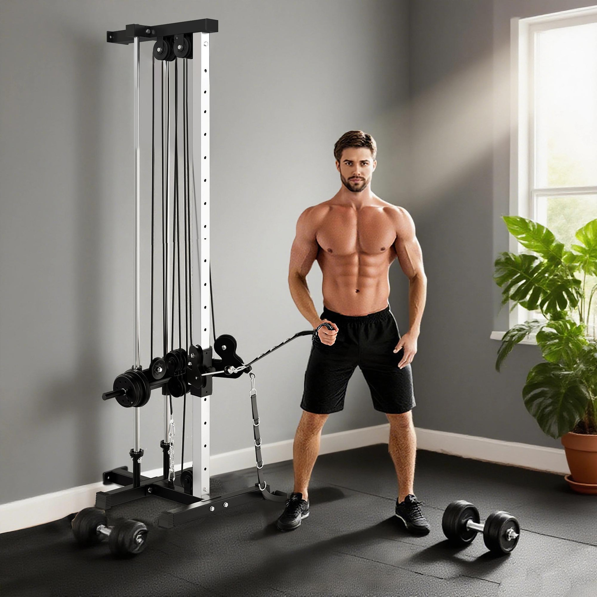 Voir la diapositive 2 : HOMCOM Station de musculation montage mural - double poulie, tirage poitrine, lat pulldown - acier gris noir