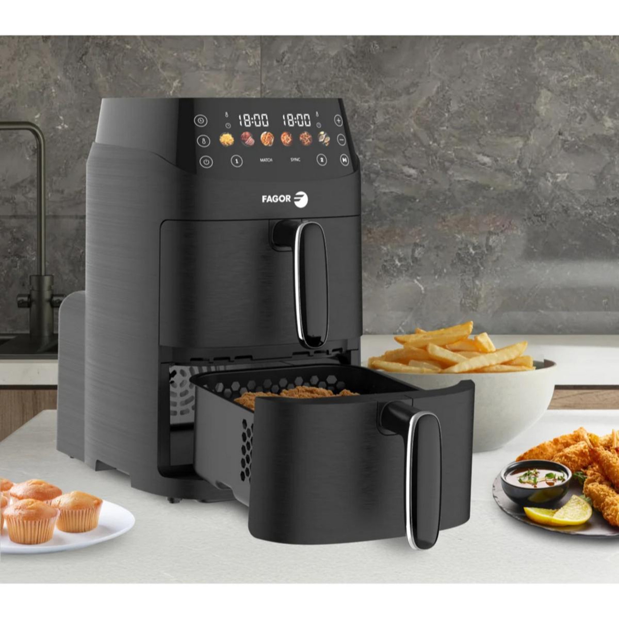 Voir la diapositive 4 : FAGOR Friteuse sans huile 2x2.5l 2000w noir - fg3301